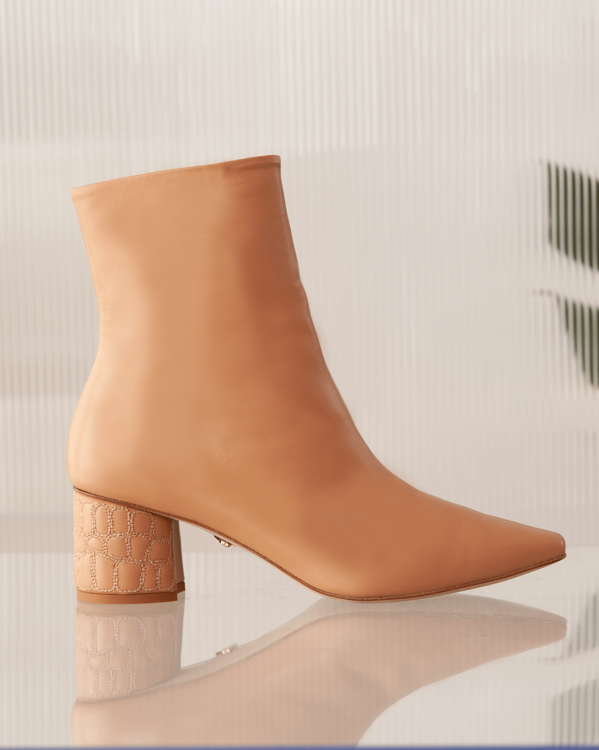 Croc Heel Boot 55 Tan Leather in Beige made by ATANA