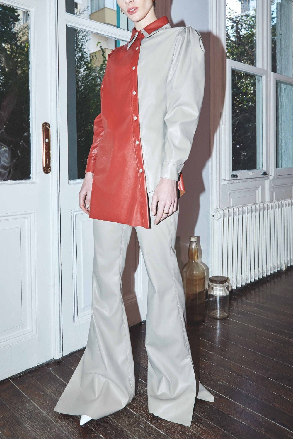 Tora Vegan Leather Flared Trousers made by Nazli Ceren