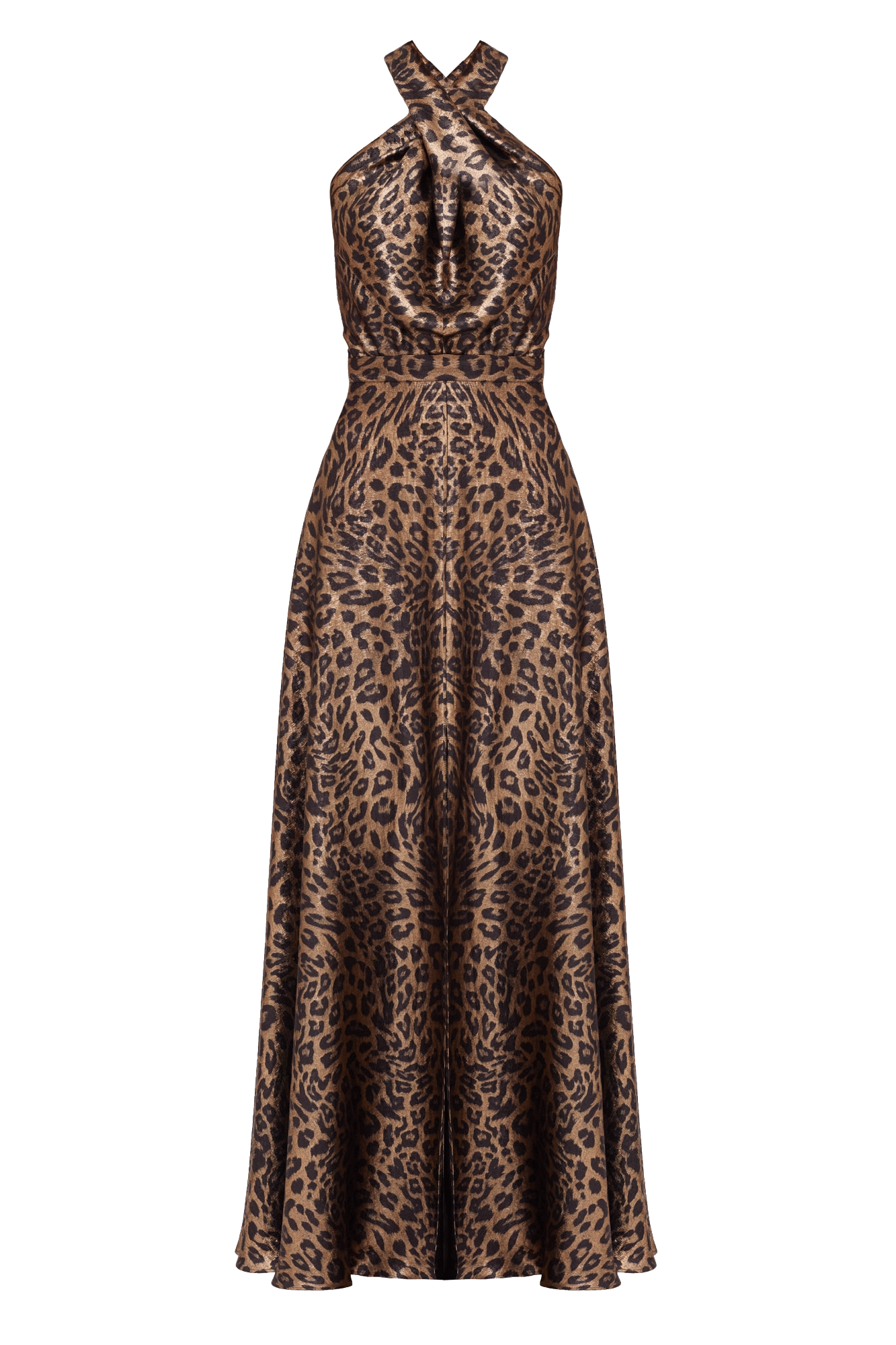 HELIDA Black Bronze Leopard Print Long Dress With Criss-Cross Neck made by UNDRESS