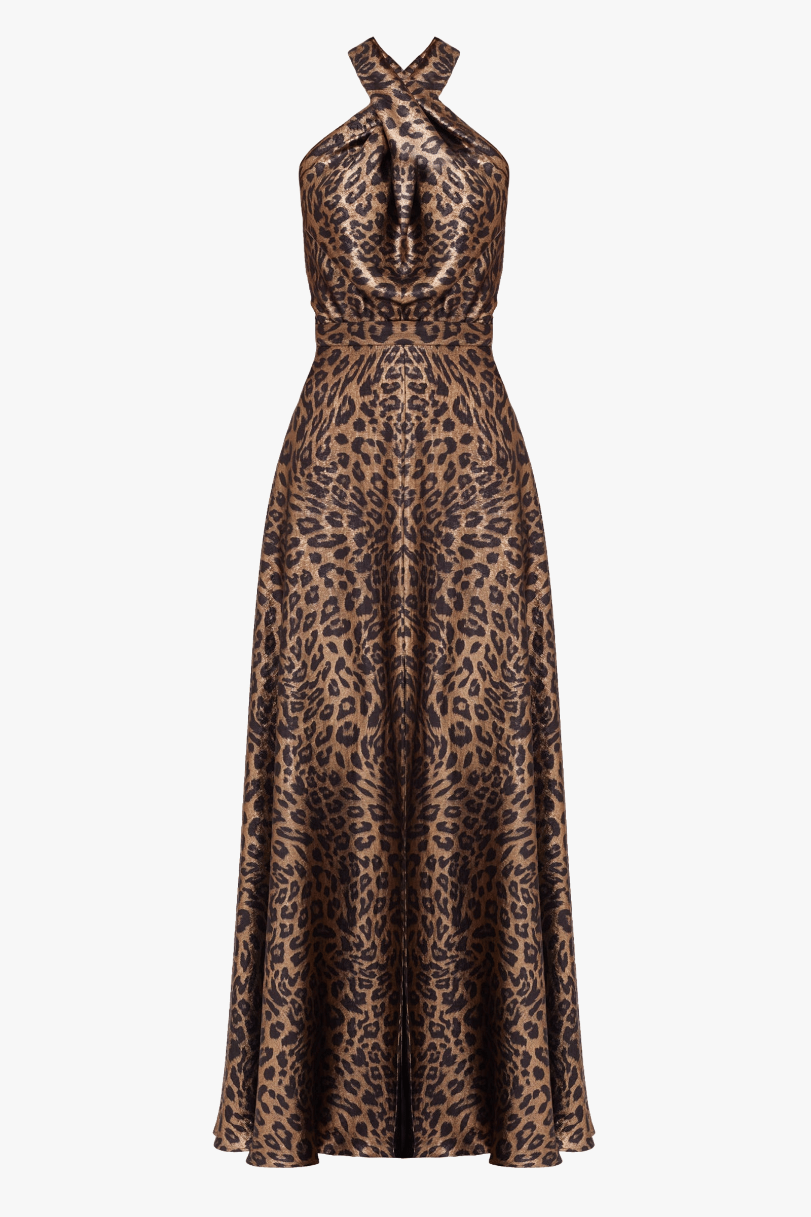 HELIDA Black Bronze Leopard Print Long Dress With Criss-Cross Neck made by UNDRESS