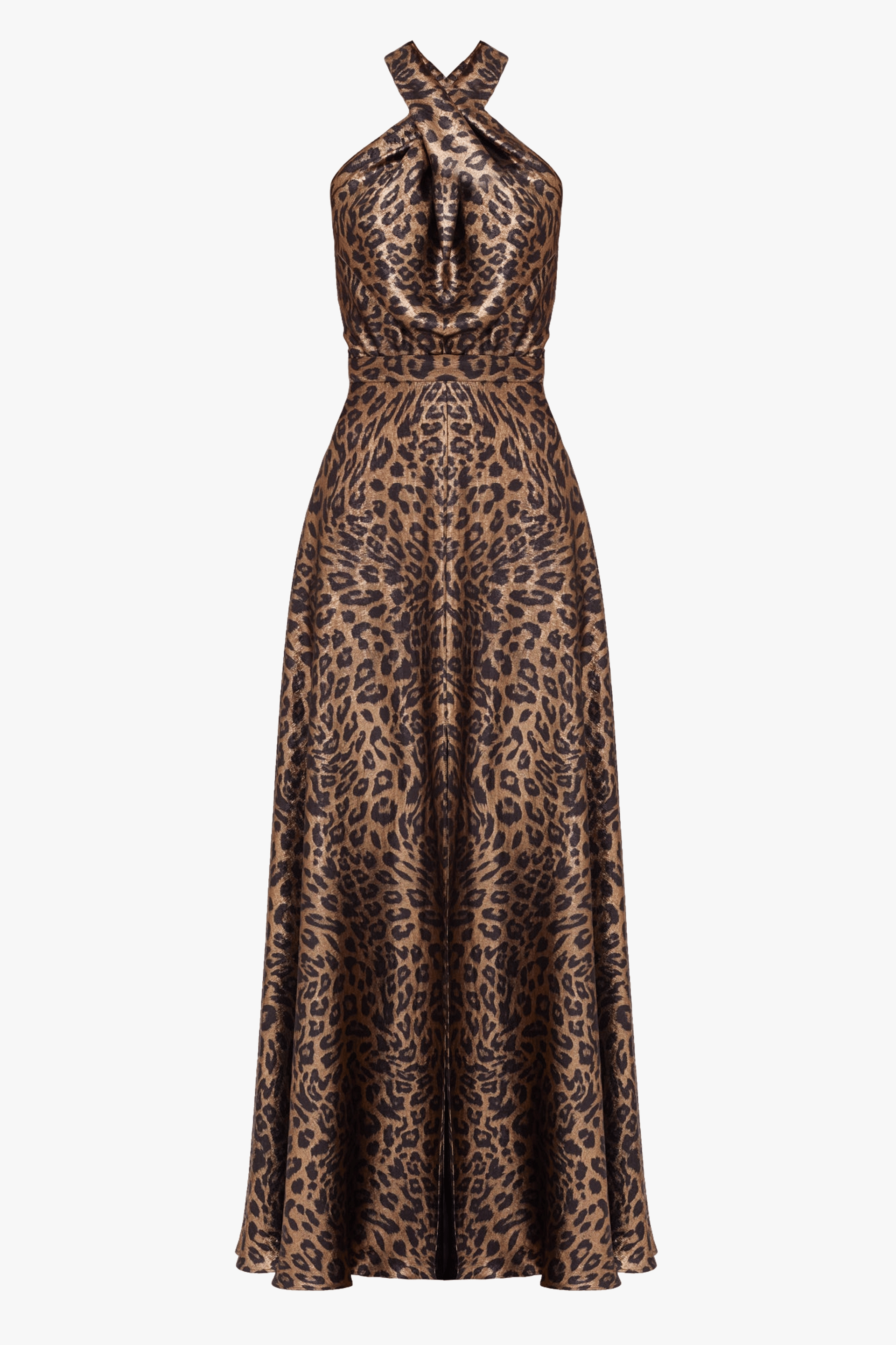 HELIDA Black Bronze Leopard Print Long Dress With Criss-Cross Neck made by UNDRESS