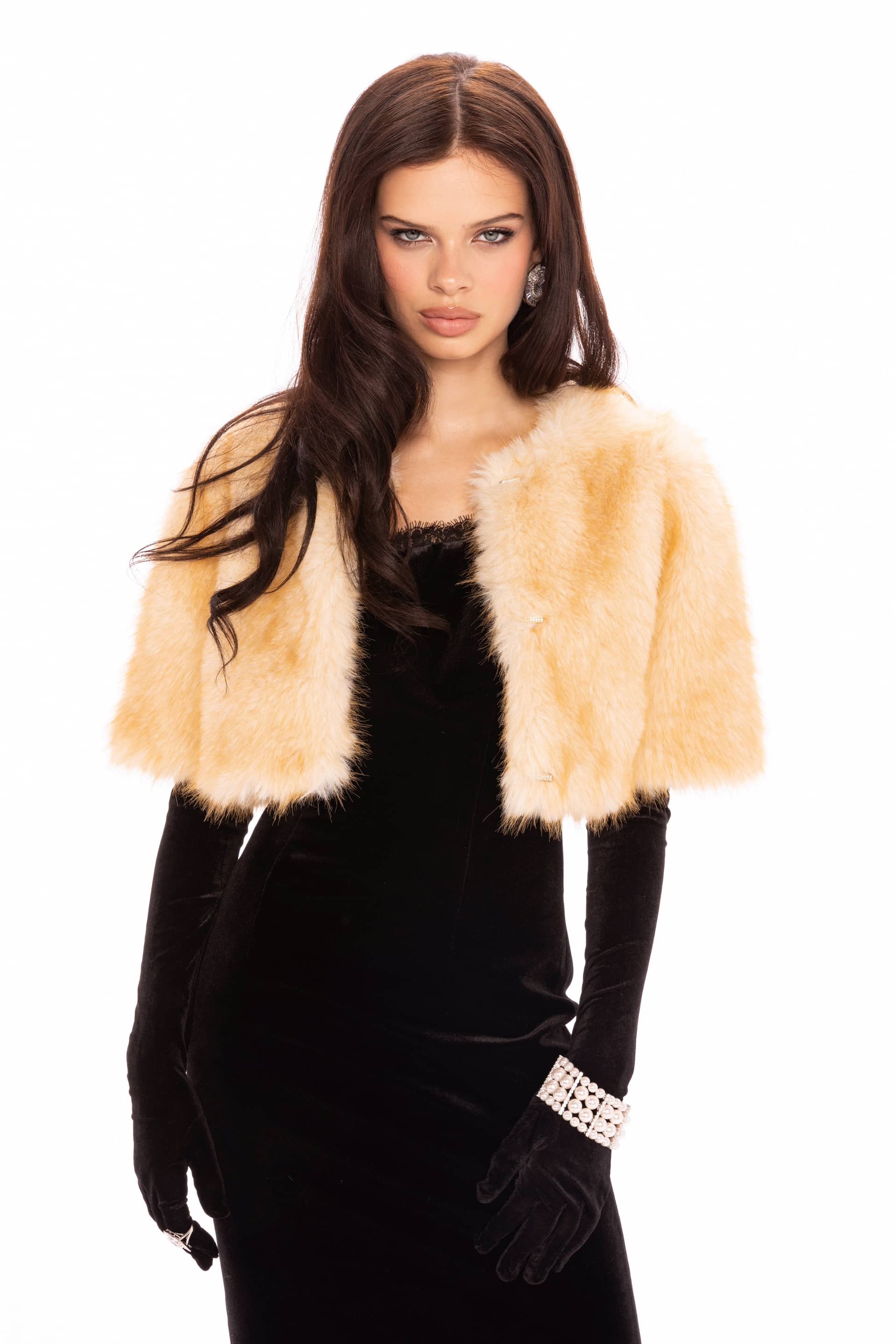 Thalia Cropped Faux Fur Jacket (Yellow) made by Nana Jacqueline