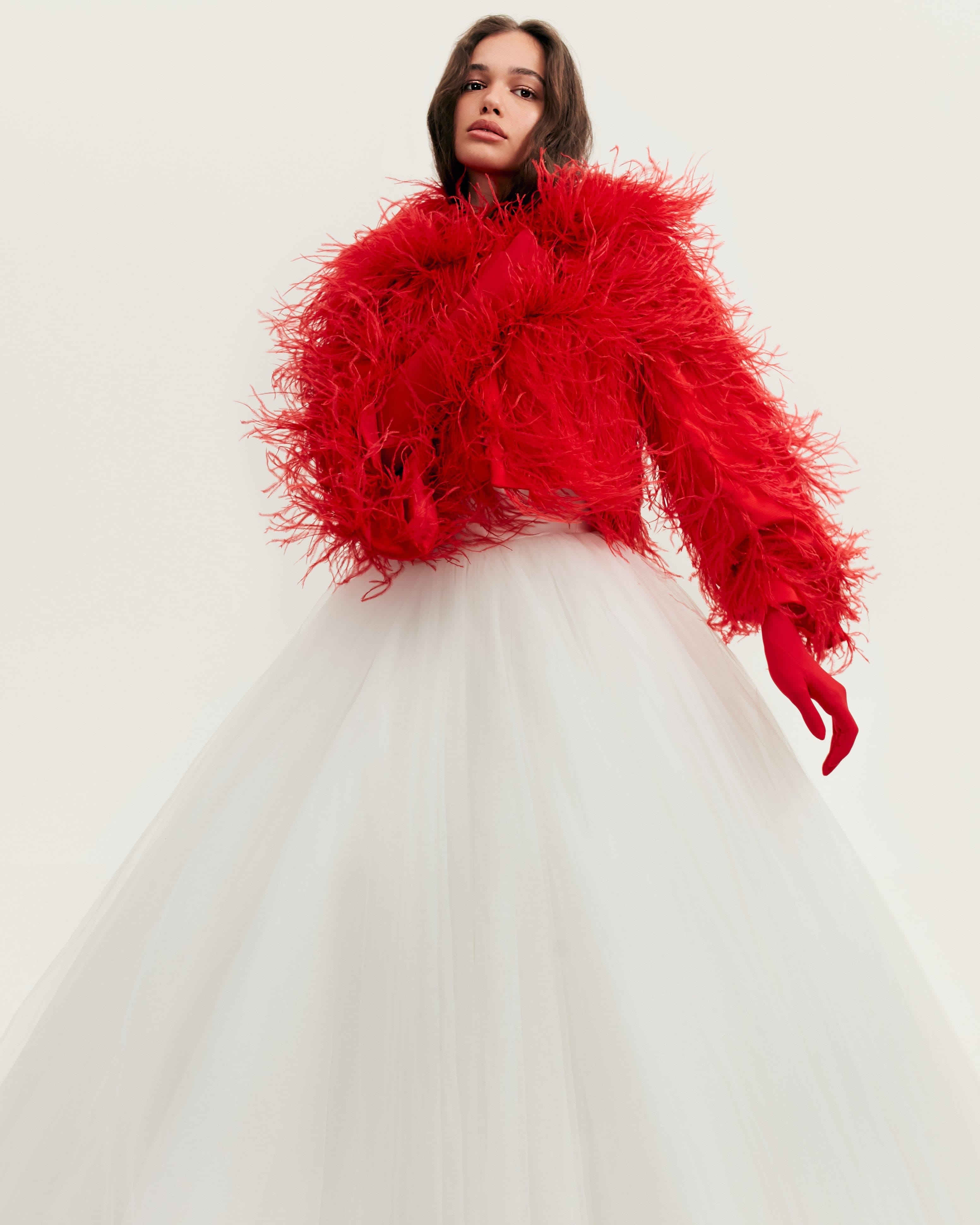 Spectacular tulle evening co-ord set with statement long gloves, Xo Xo made by Milla