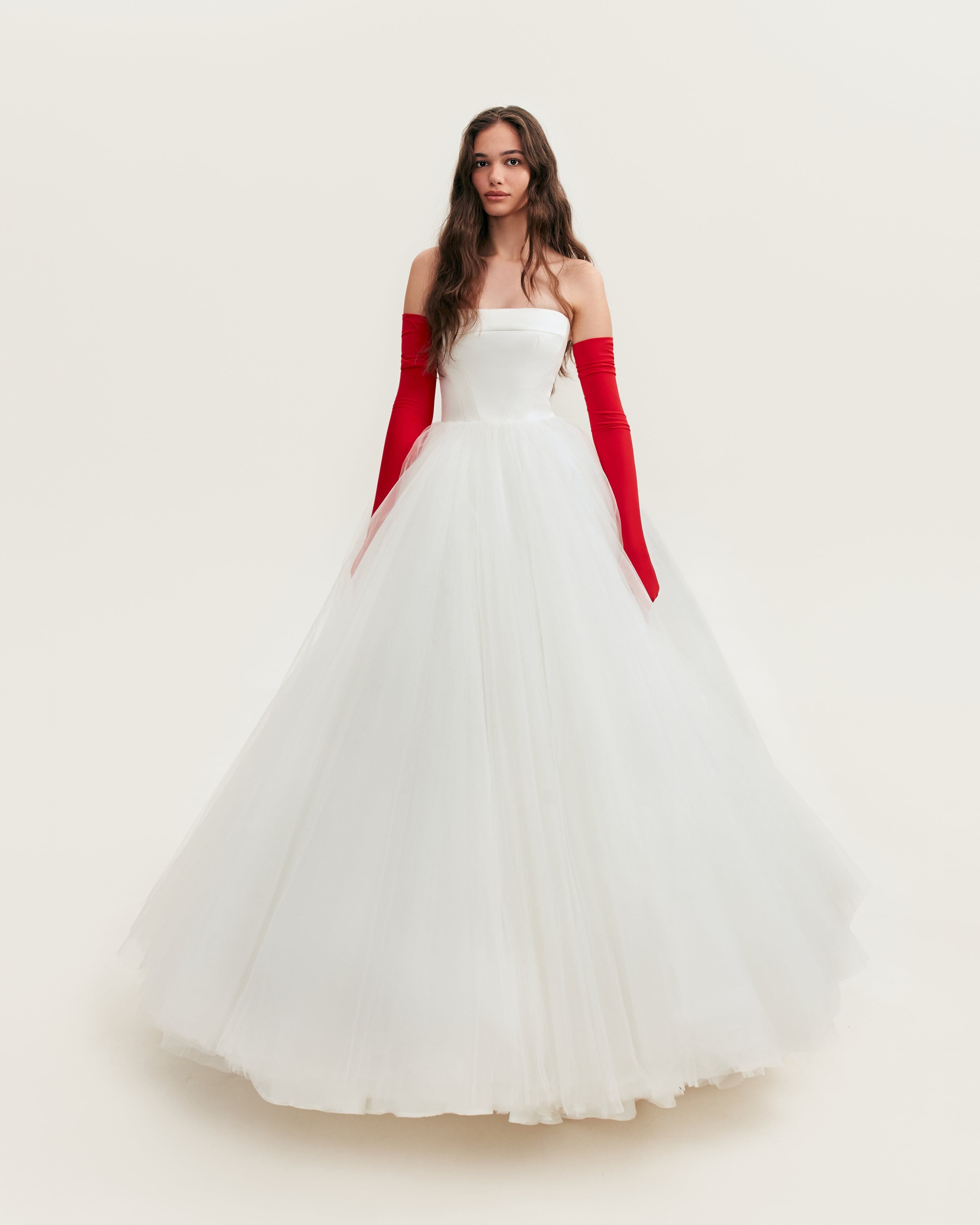 Spectacular tulle evening co-ord set with statement long gloves, Xo Xo made by Milla