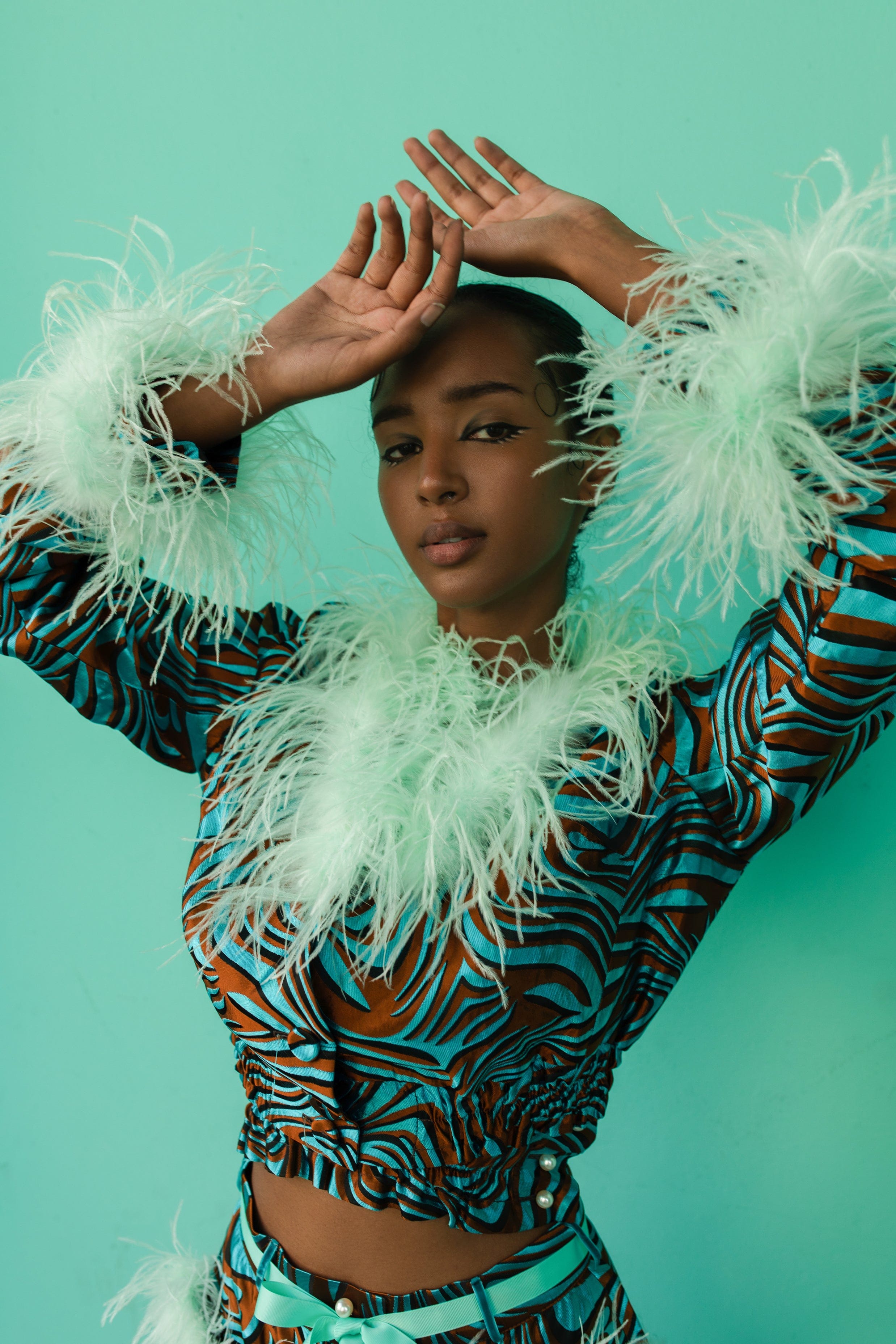 Mint Marilyn Jacket With Feathers made by ANDREEVA