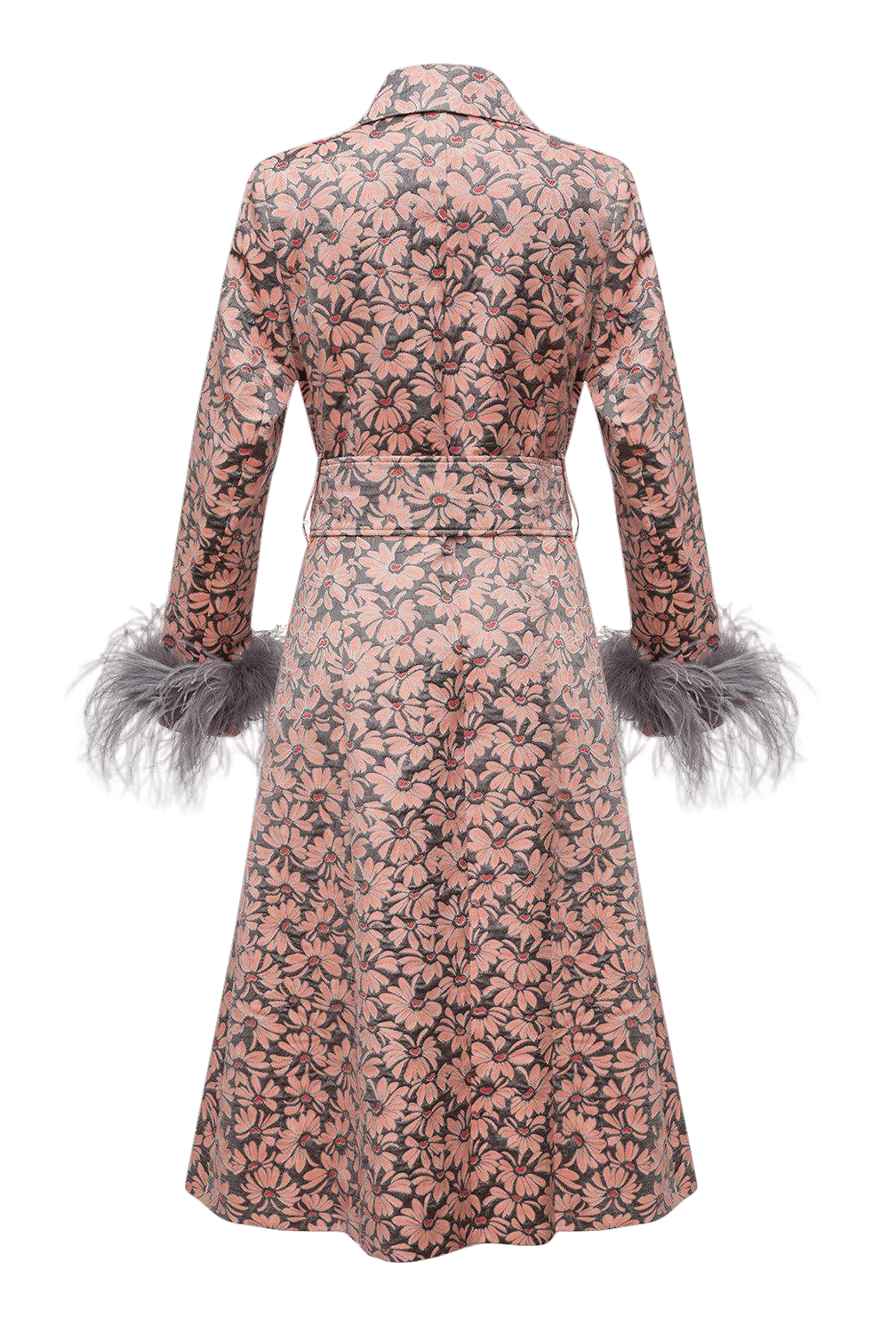 Grey Jacqueline Coat №22 With Detachable Feathers Cuffs made by ANDREEVA