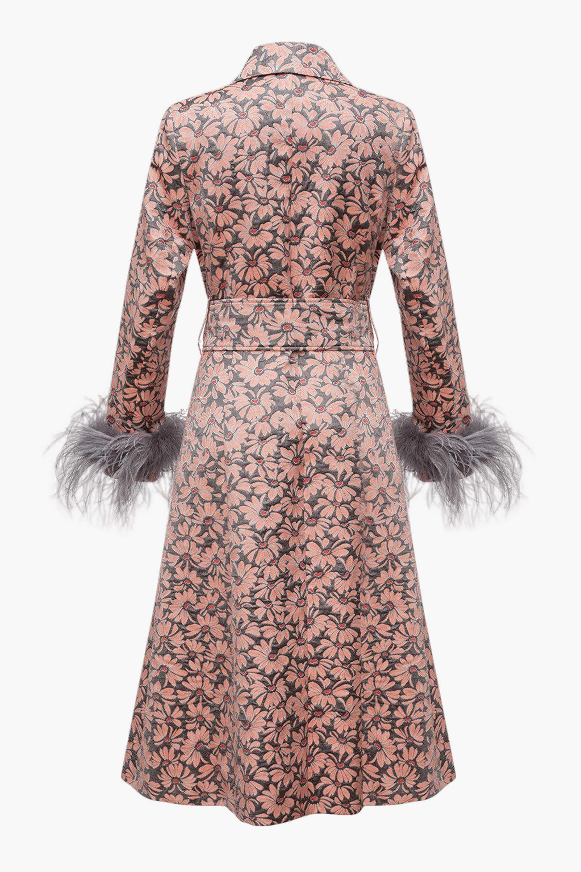 Grey Jacqueline Coat №22 With Detachable Feathers Cuffs made by ANDREEVA