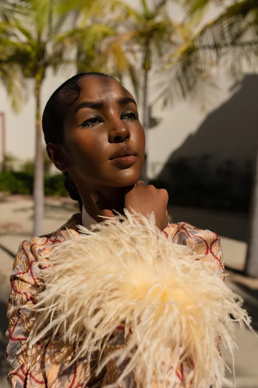 Peach Coat № 23 With Detachable Feathers Cuffs made by ANDREEVA