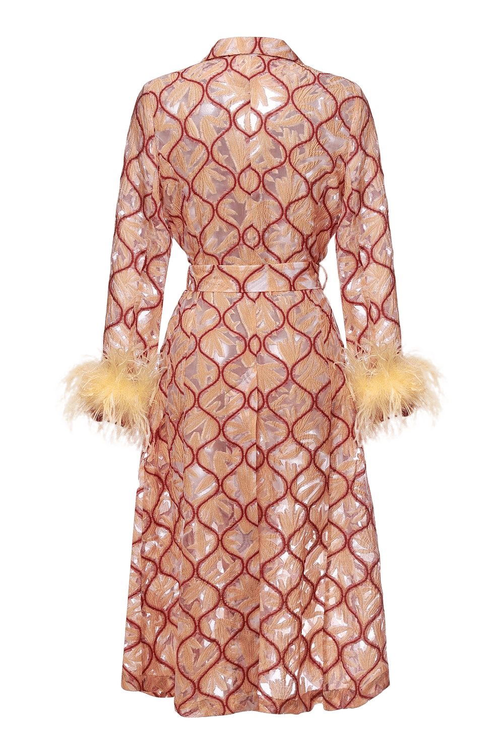 Peach Coat № 23 With Detachable Feathers Cuffs made by ANDREEVA