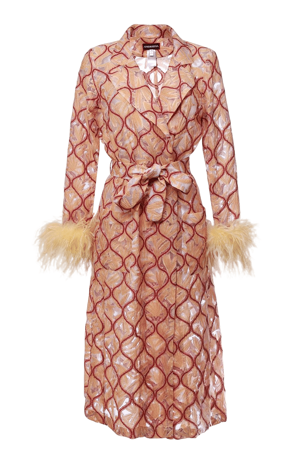 Peach Coat № 23 With Detachable Feathers Cuffs made by ANDREEVA
