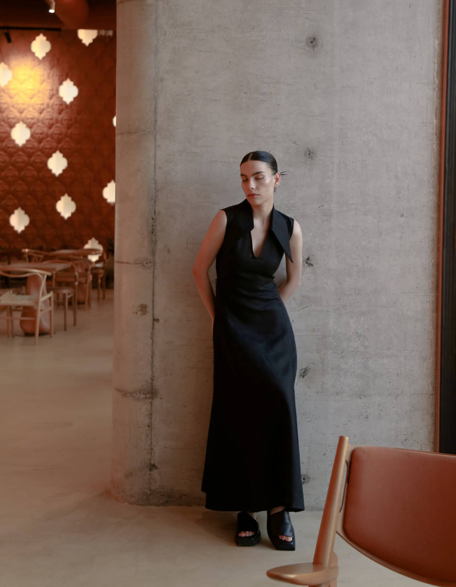 AMARI Sleeveless Maxi Black Linen Dress in Black made by MAET