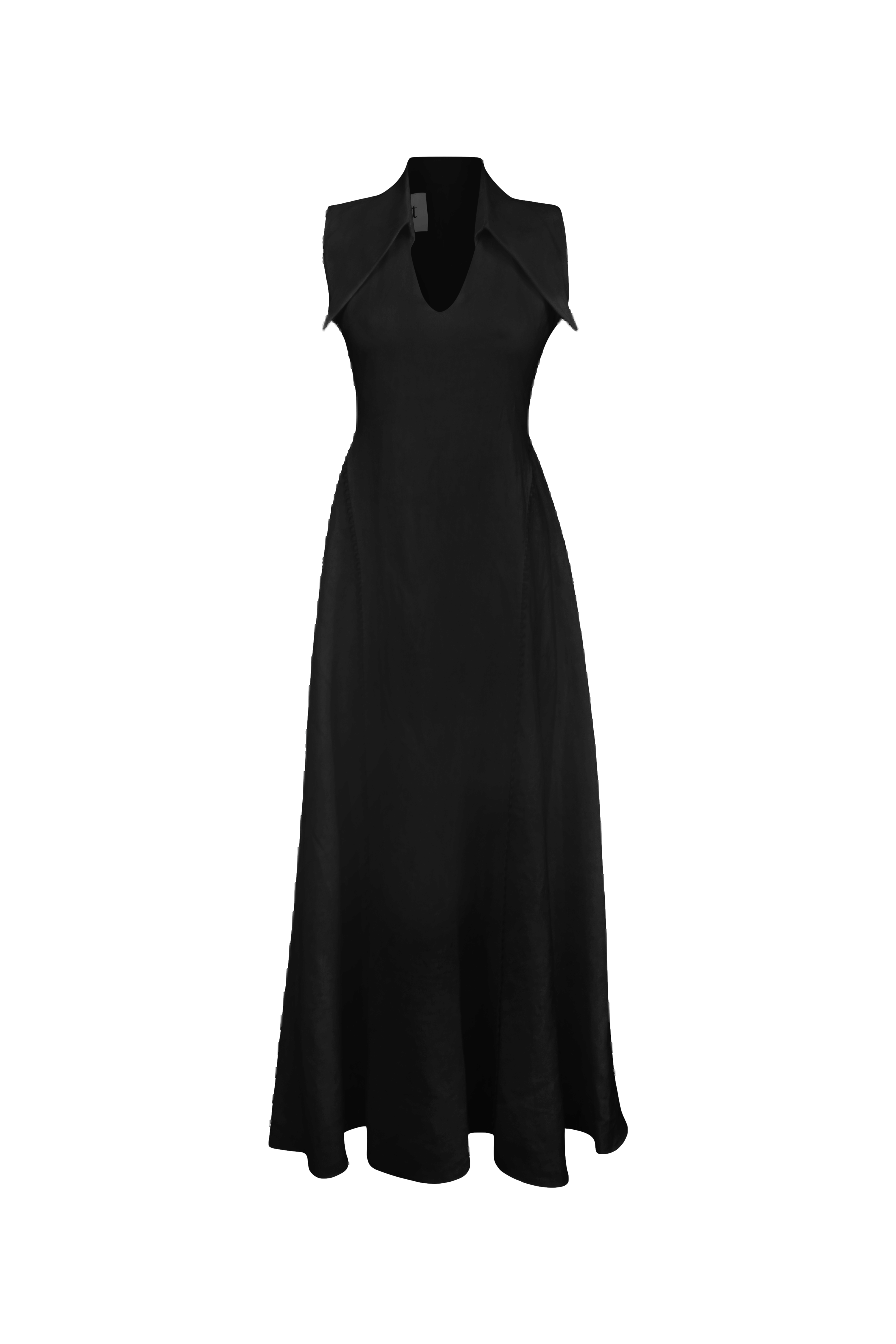 AMARI Sleeveless Maxi Black Linen Dress in Black made by MAET