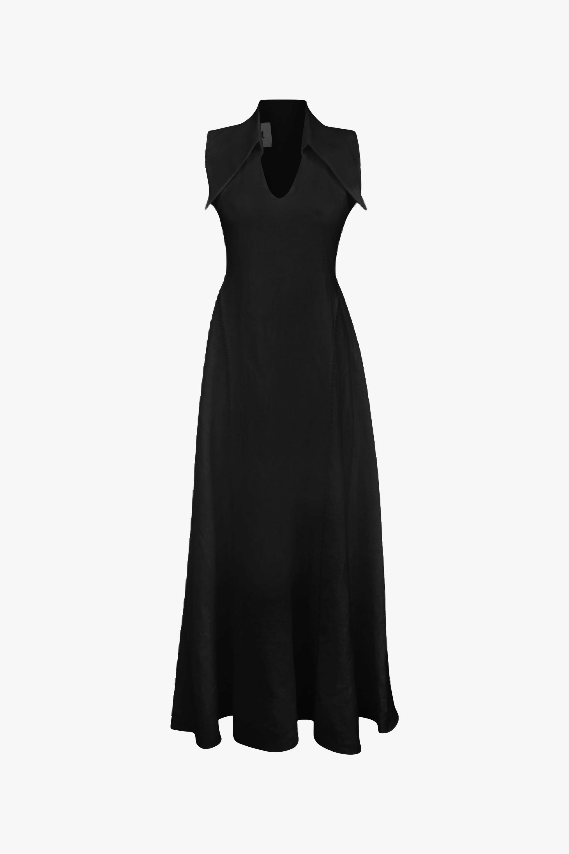 AMARI Sleeveless Maxi Black Linen Dress in Black made by MAET