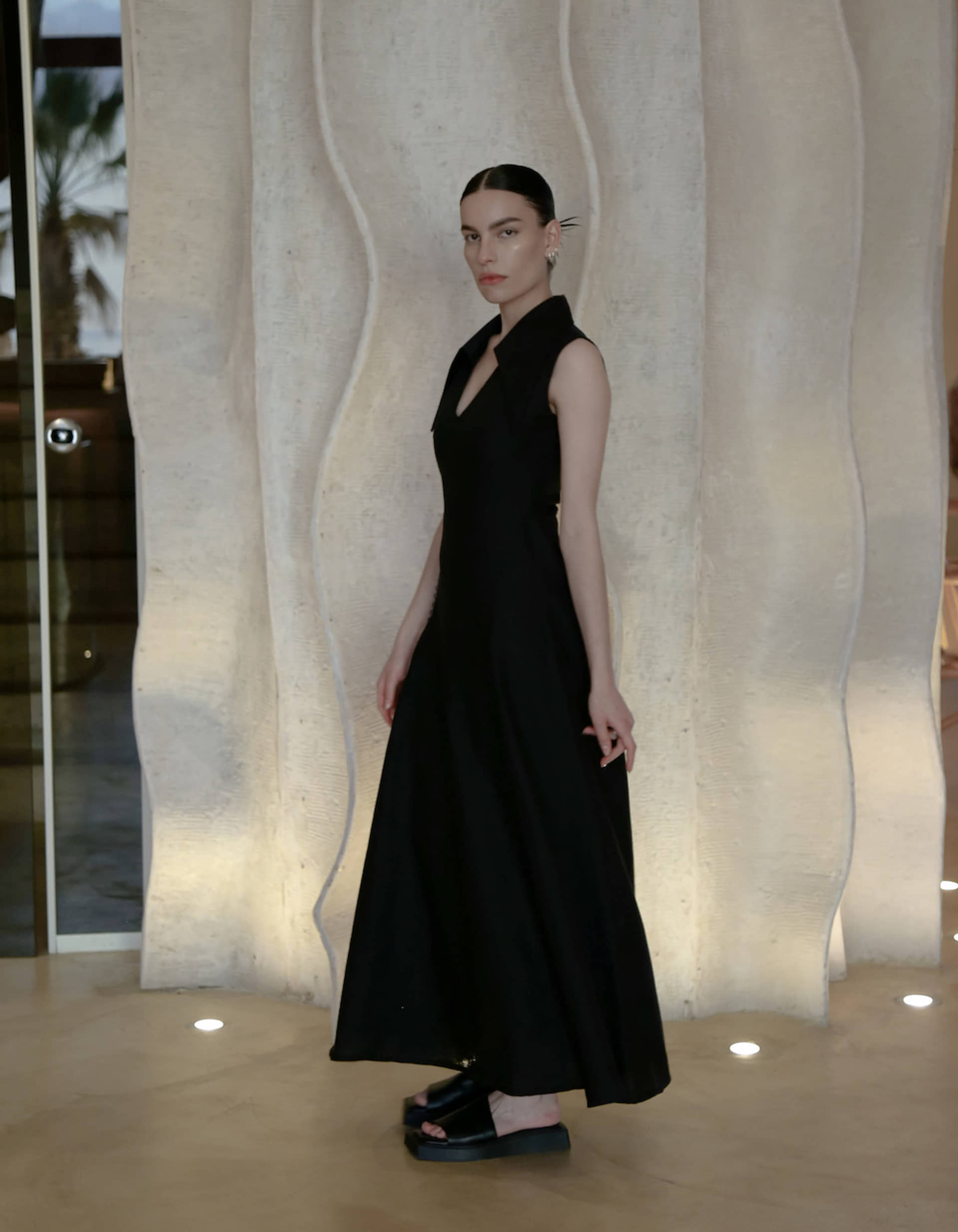 AMARI Sleeveless Maxi Black Linen Dress in Black made by MAET