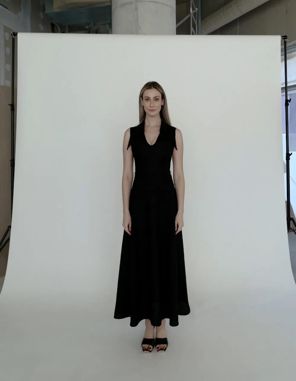 AMARI Sleeveless Maxi Black Linen Dress in Black made by MAET