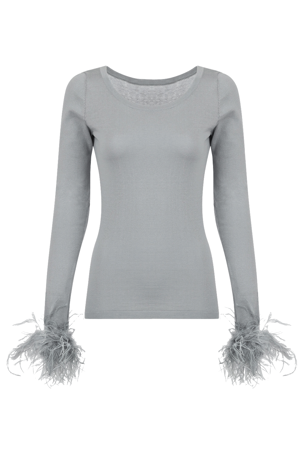 Grey Knit Top With Detachable Feather Cuffs made by ANDREEVA