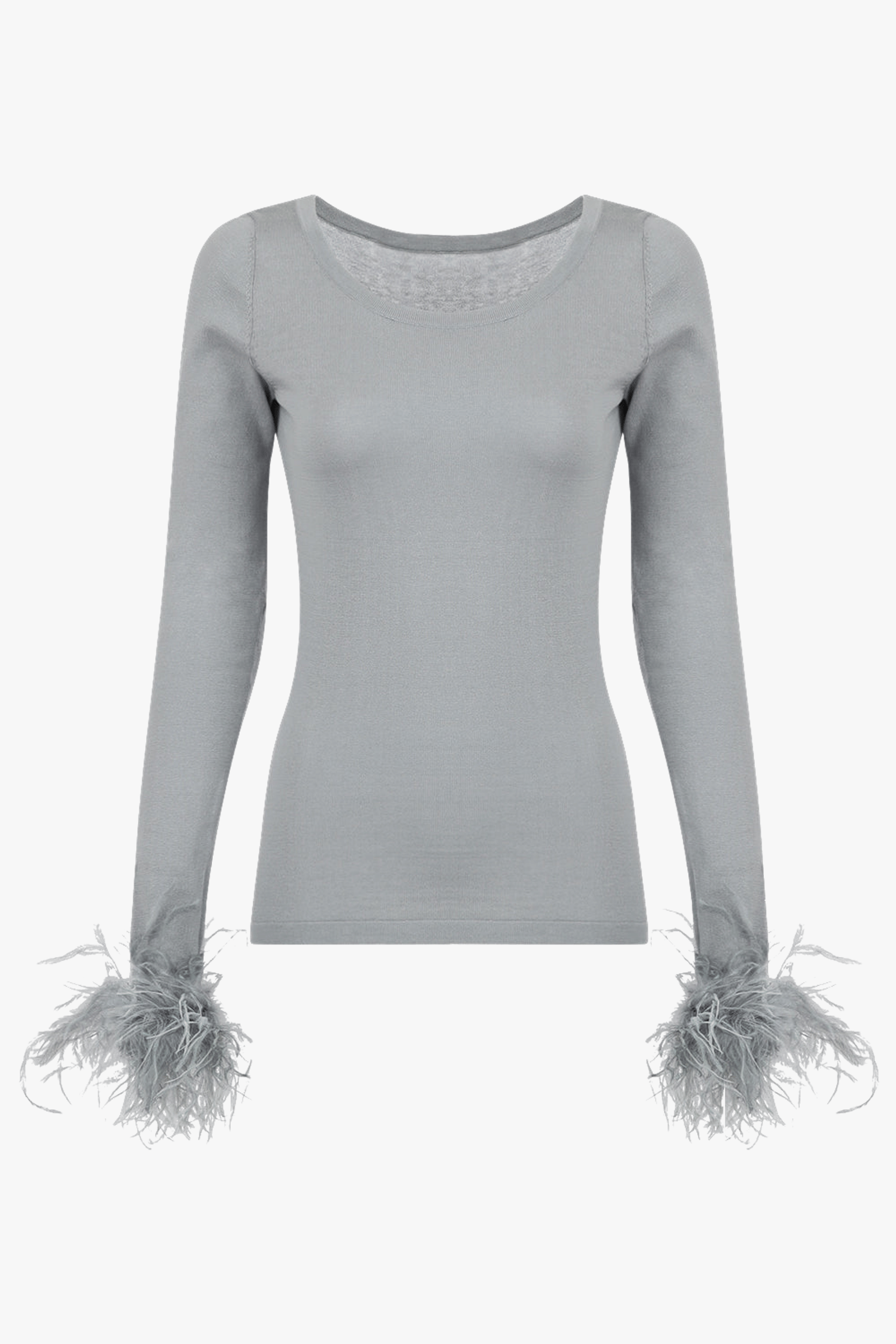 Grey Knit Top With Detachable Feather Cuffs made by ANDREEVA