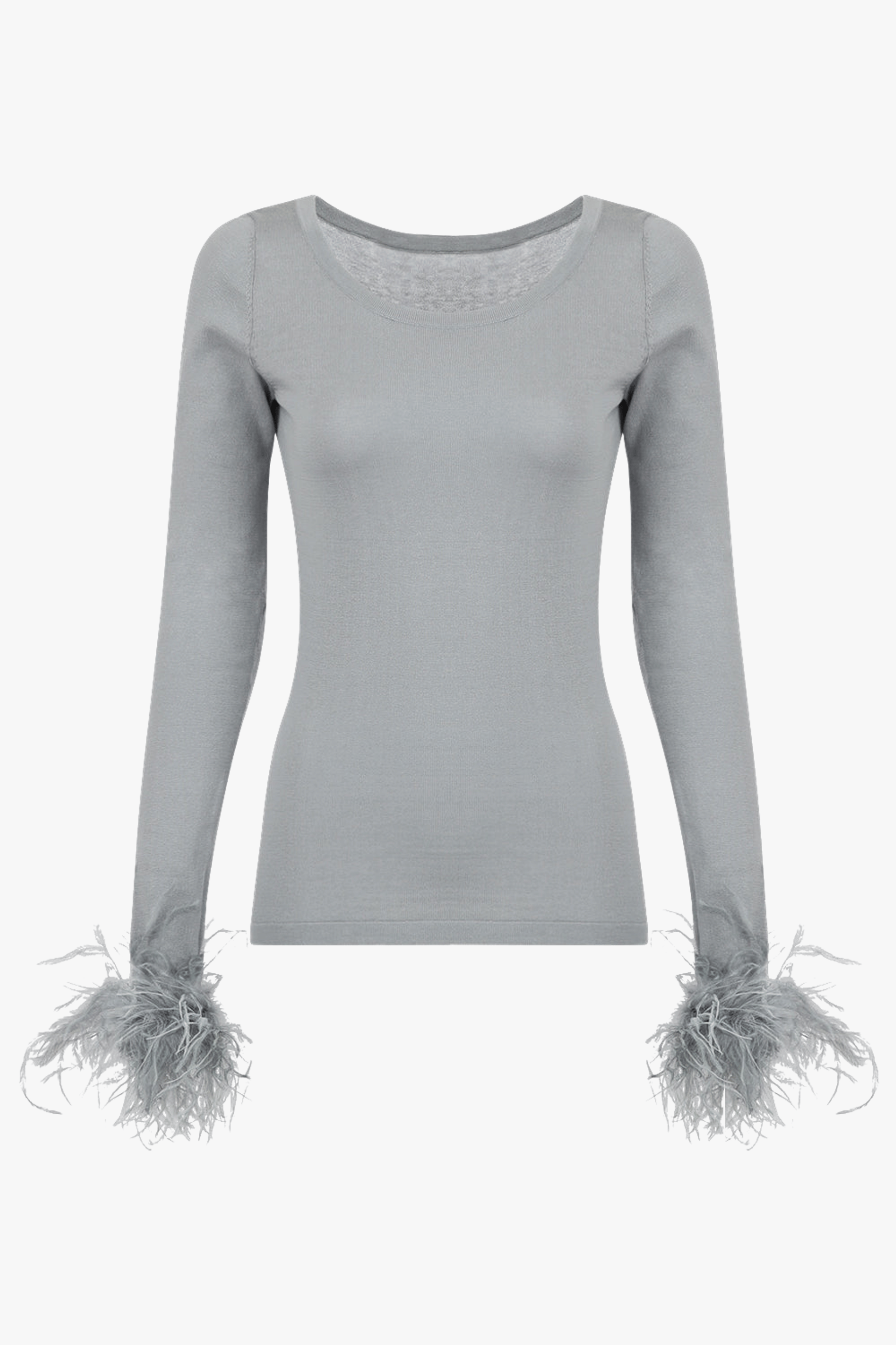 Grey Knit Top With Detachable Feather Cuffs made by ANDREEVA
