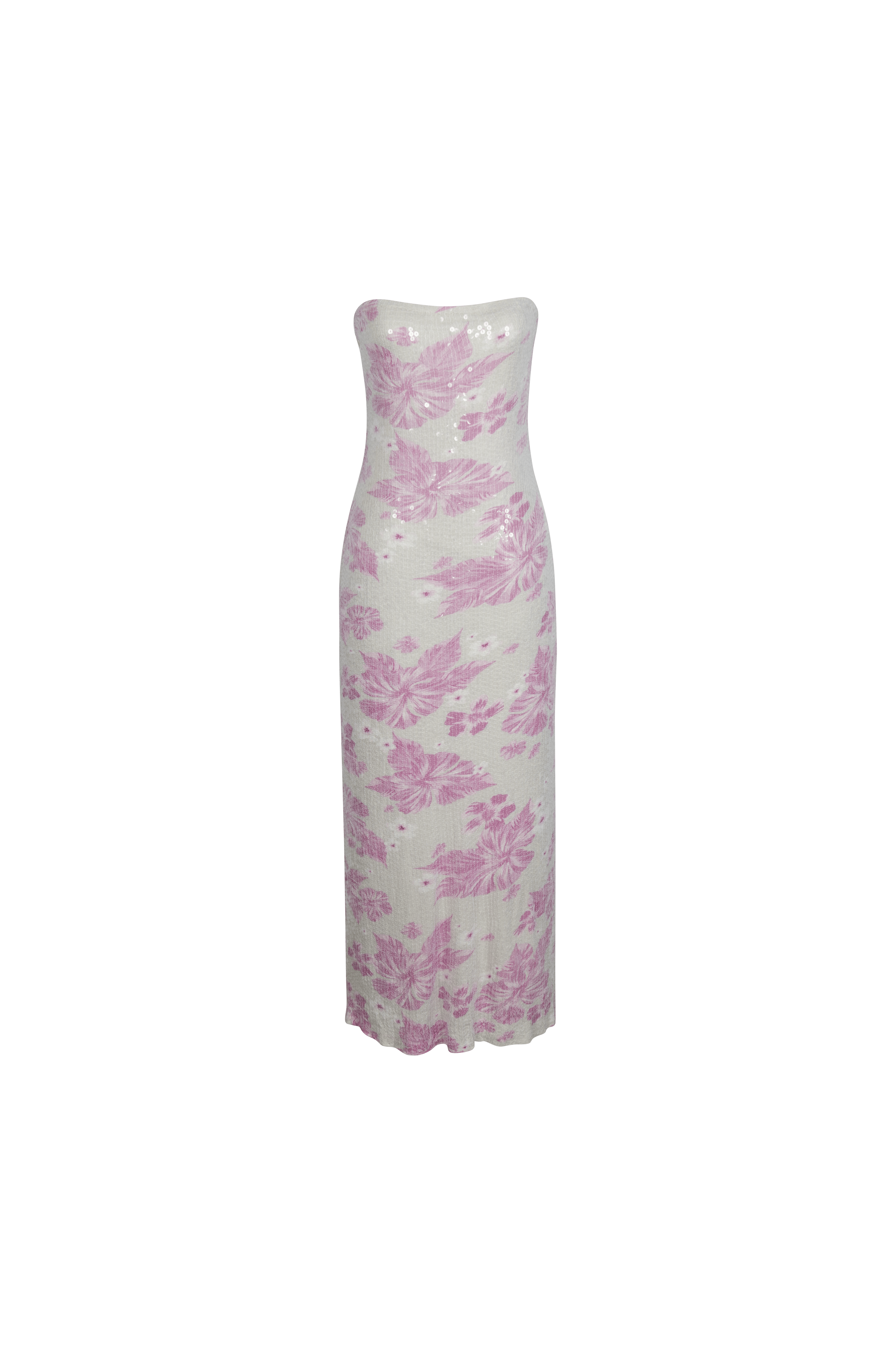 Florentina White And Pink Strapless Sequin Maxi Dress made by Oceanus Swimwear