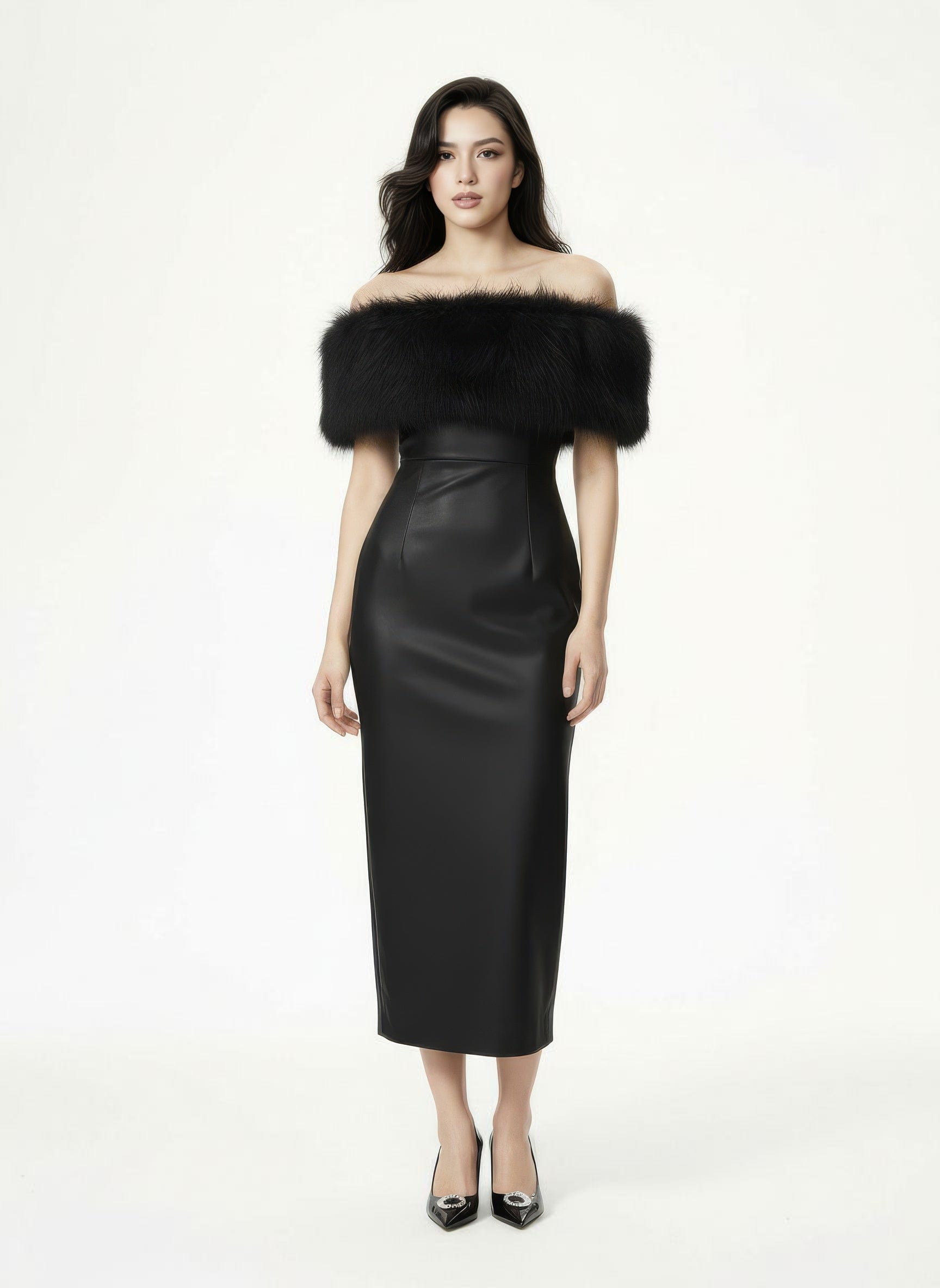 Gabrielle Fur Maxi Dress (Black) made by Nana Jacqueline