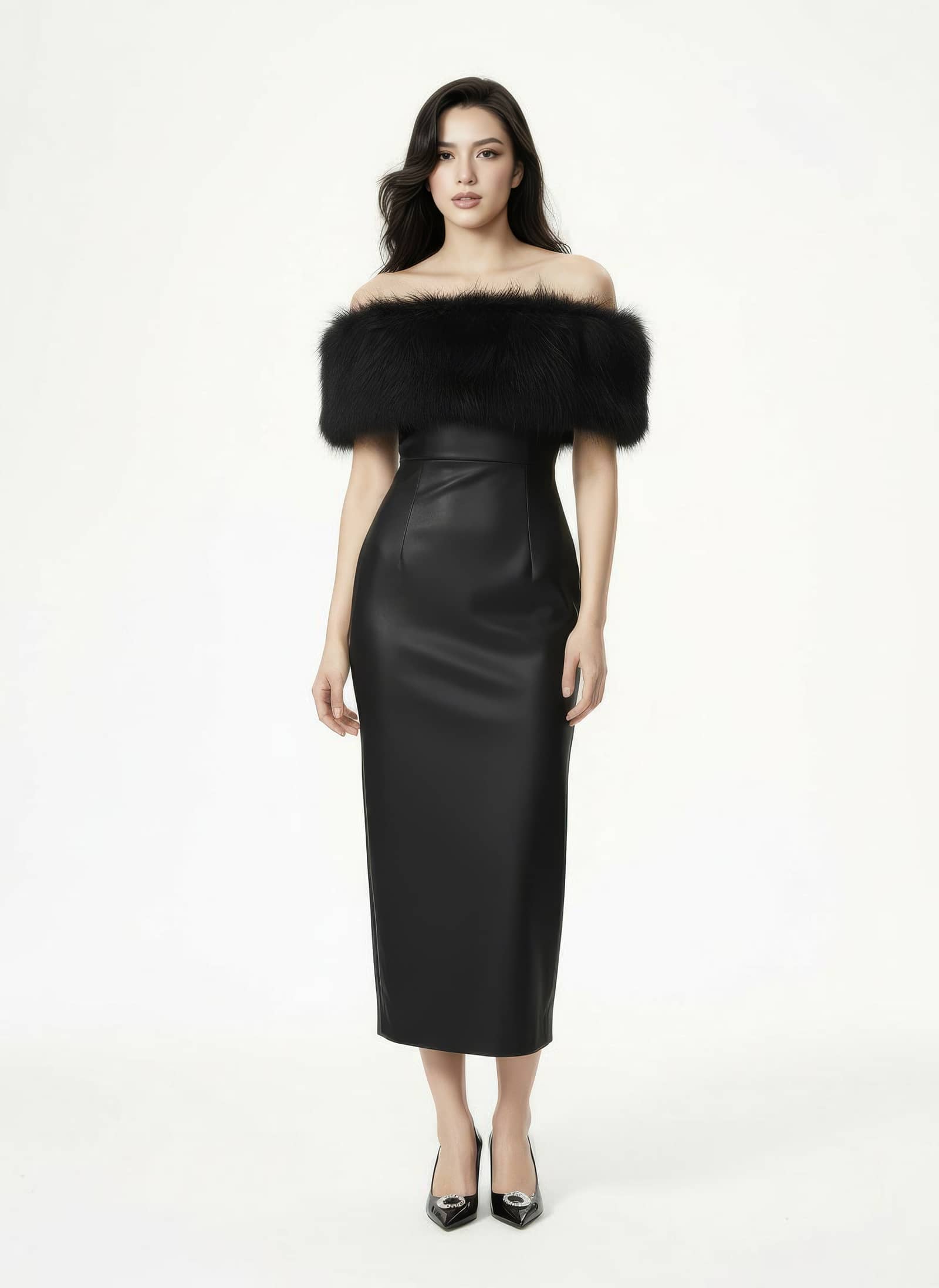 Gabrielle Fur Maxi Dress (Black) made by Nana Jacqueline