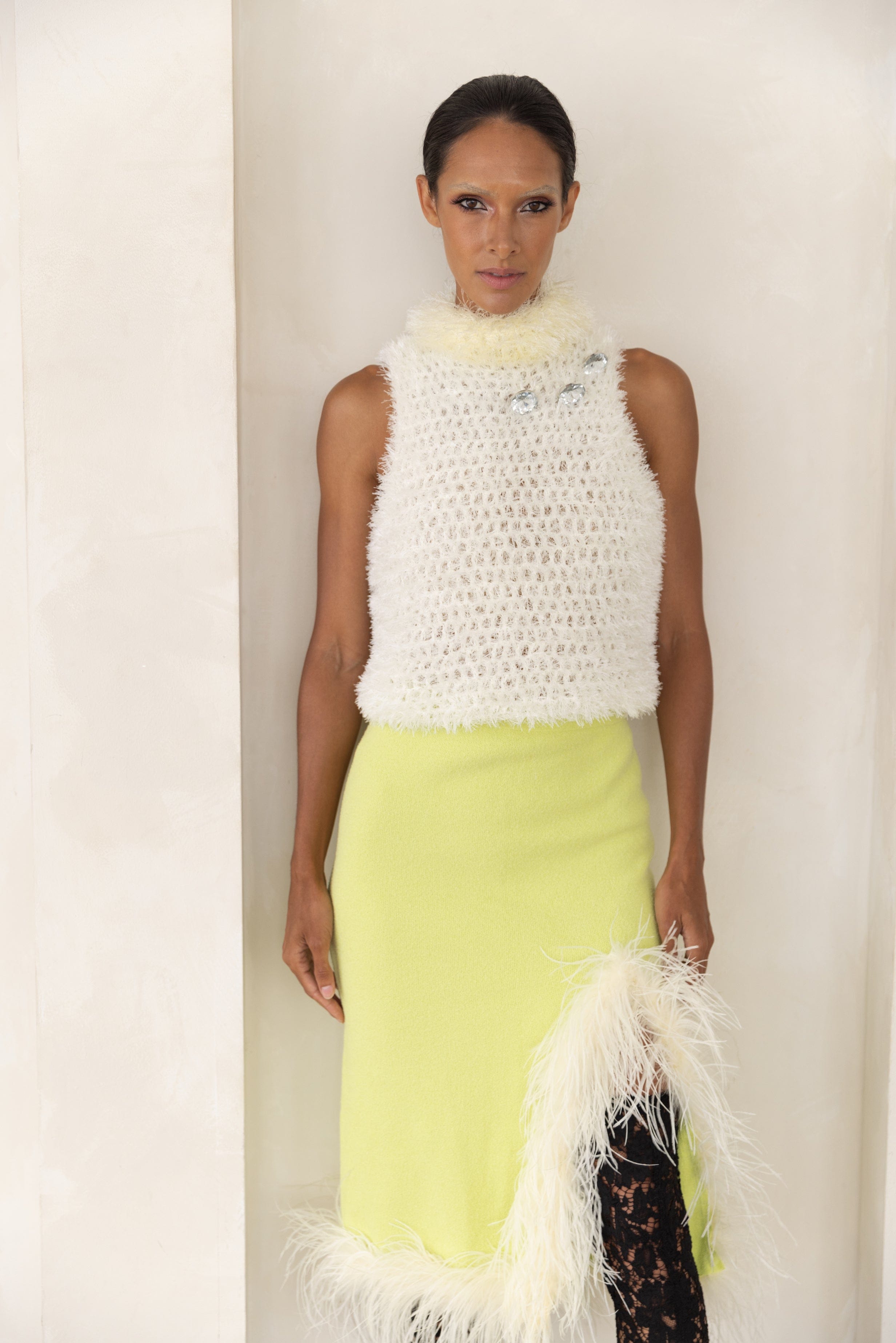 White Handmade Knit Top in White made by ANDREEVA