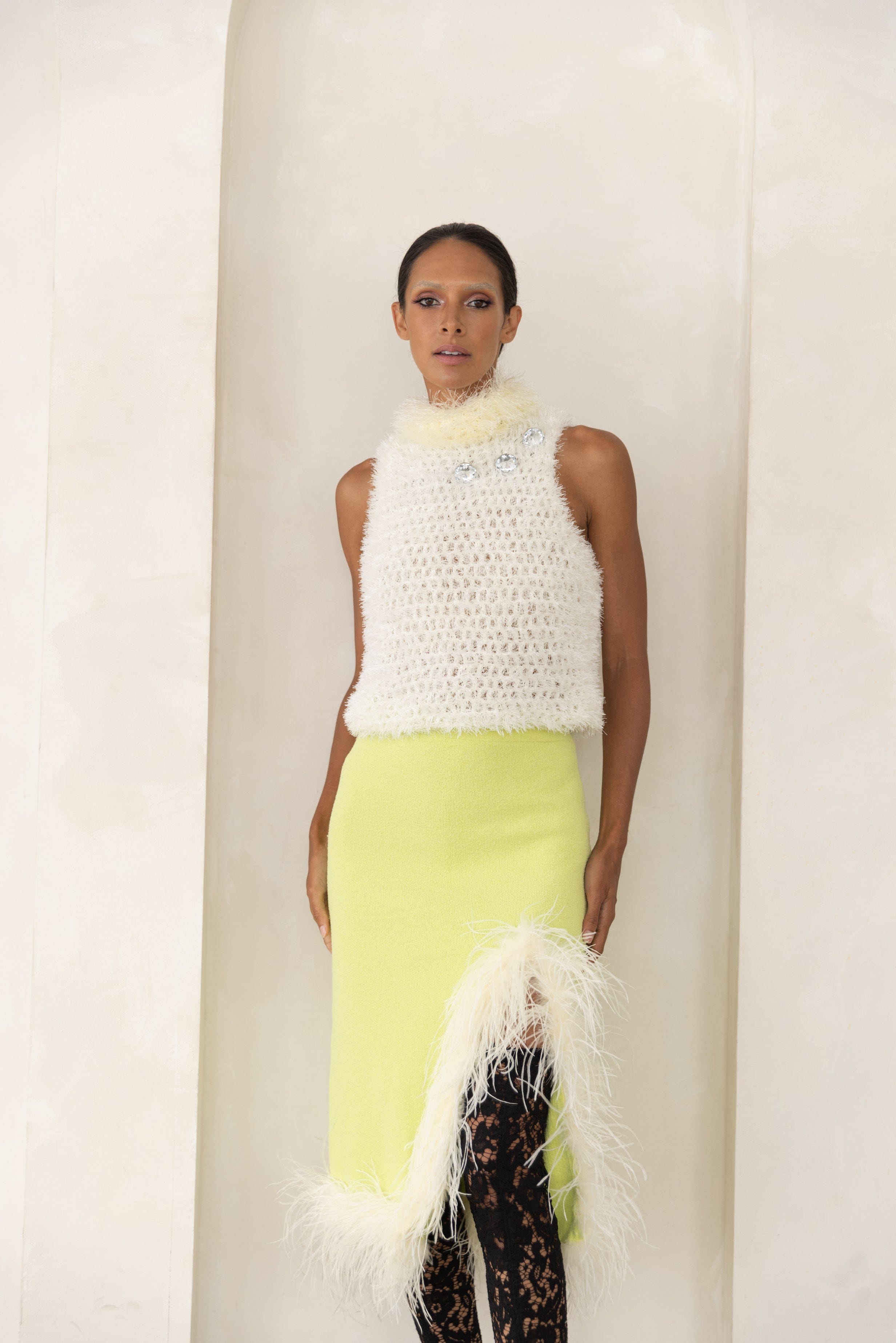 White Handmade Knit Top in White made by ANDREEVA