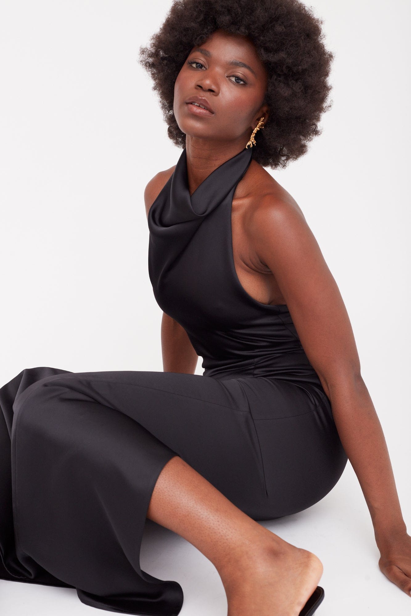 CASANDRA Black Cowl Neck Long Evening Dress made by UNDRESS