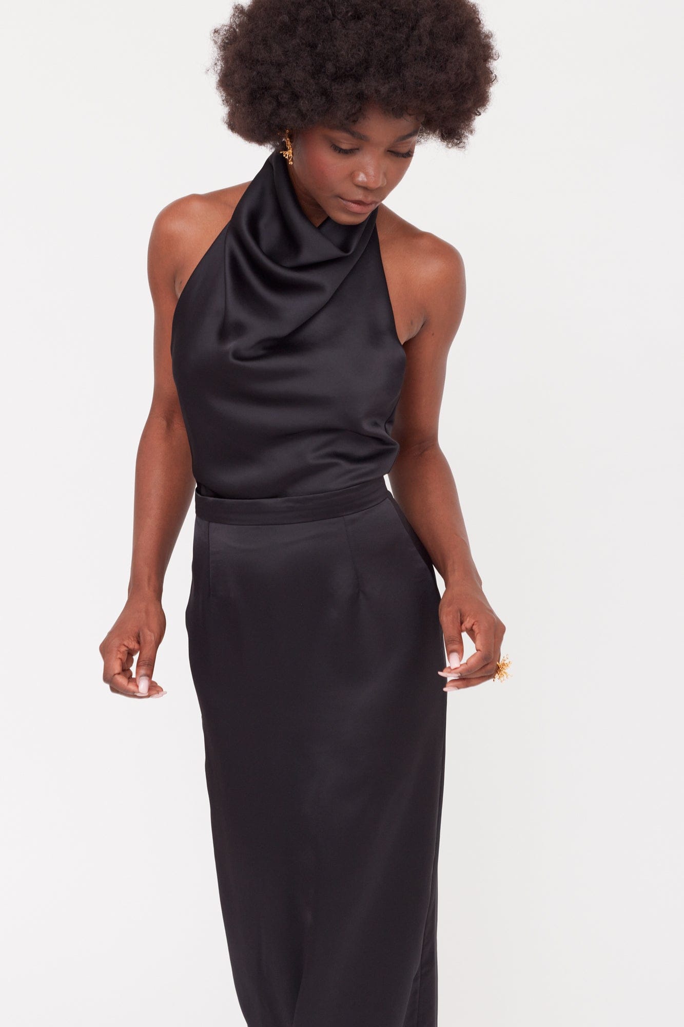 CASANDRA Black Cowl Neck Long Evening Dress made by UNDRESS