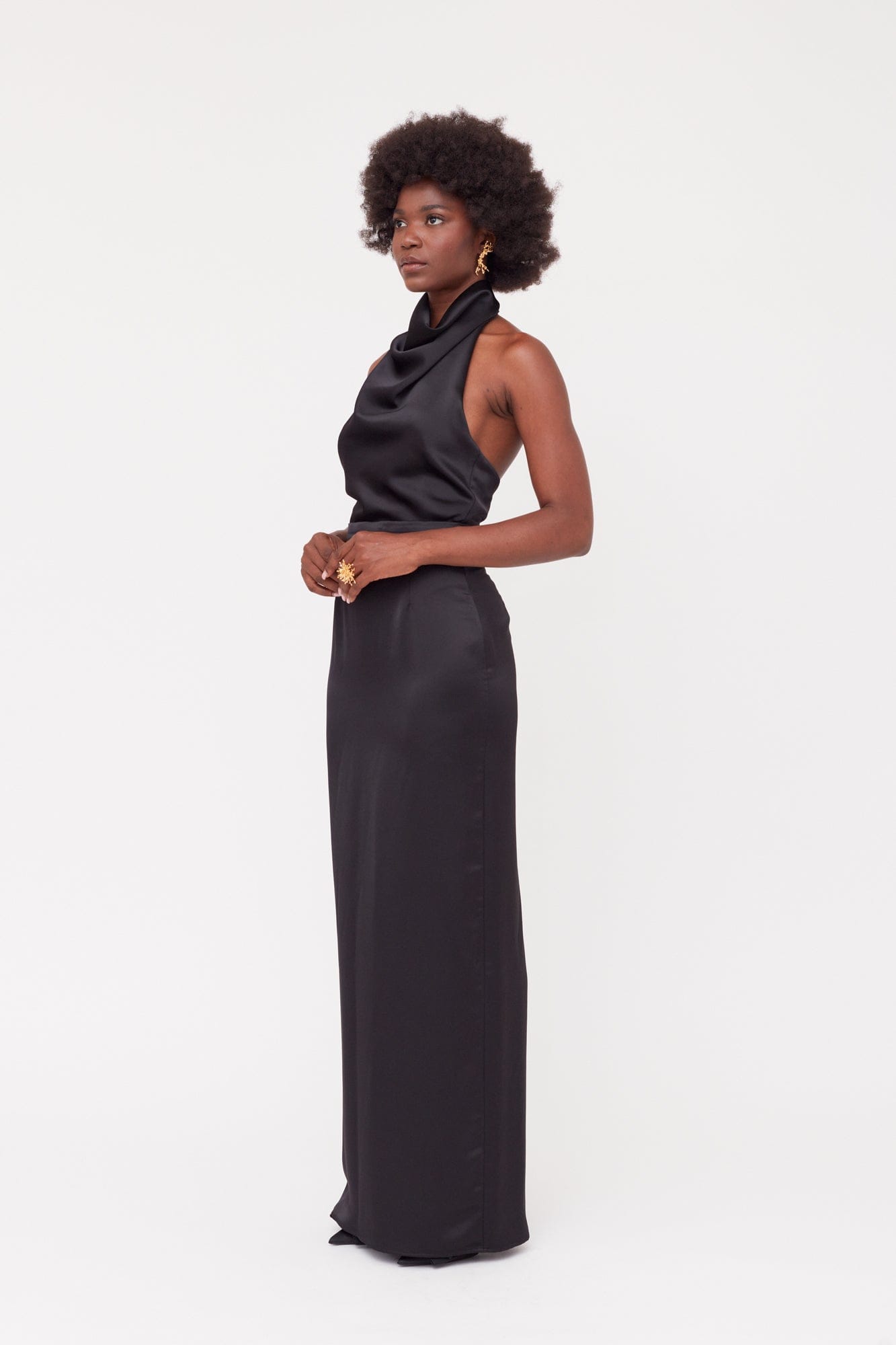 CASANDRA Black Cowl Neck Long Evening Dress made by UNDRESS
