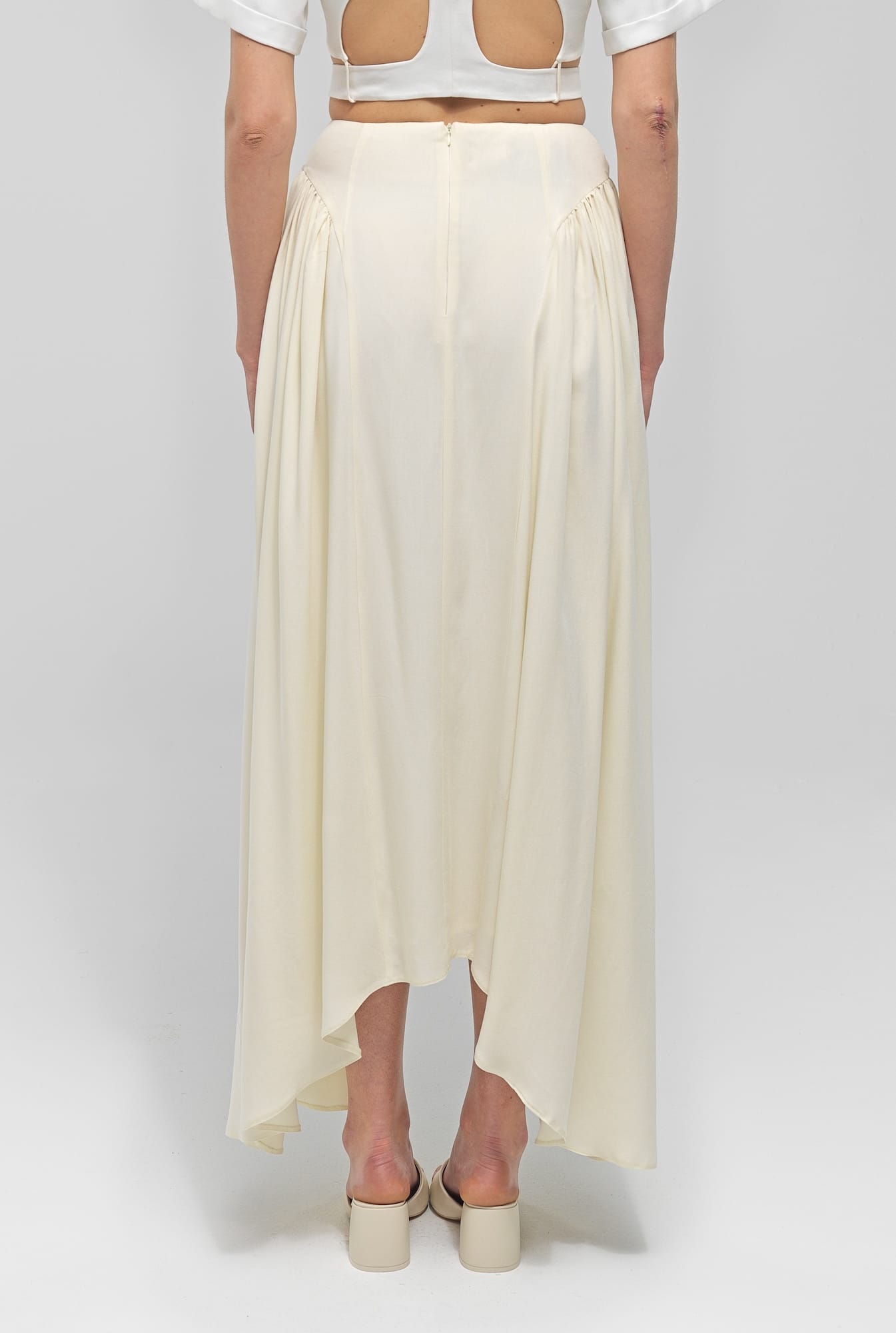 YSABELL Cream Pleated Midi Skirt made by MAET