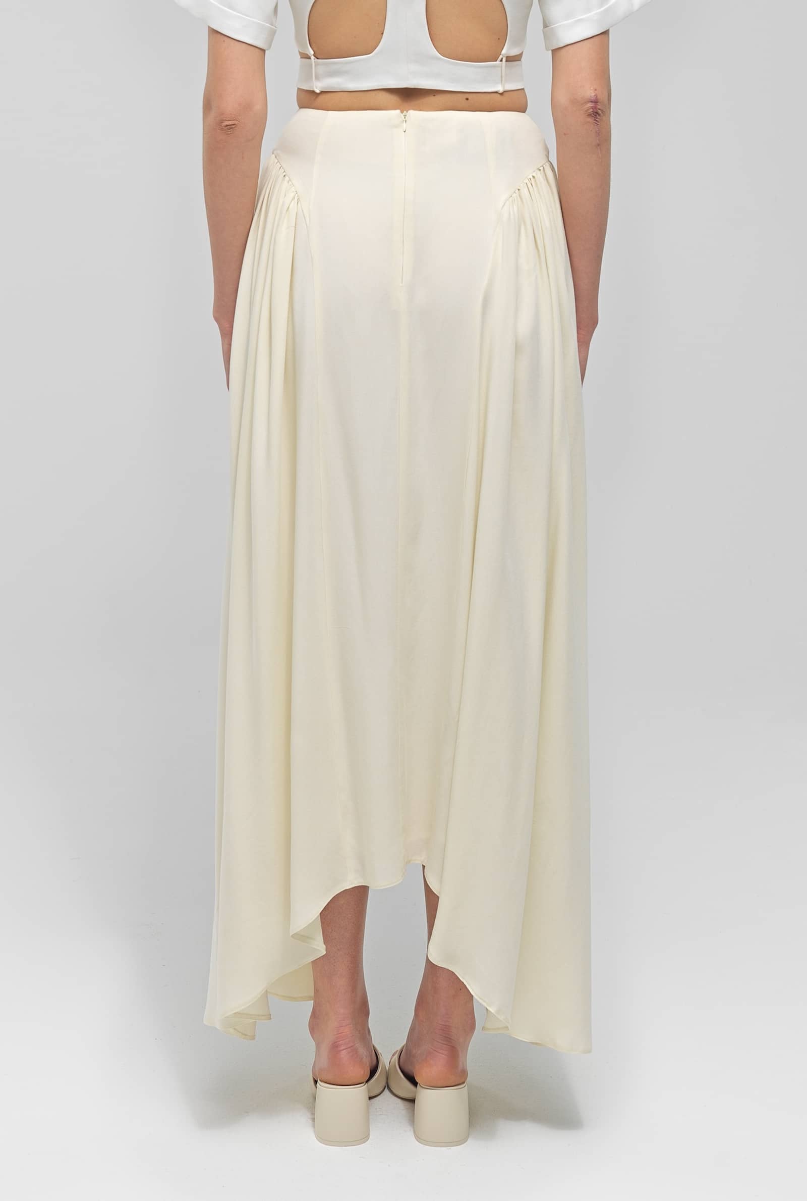YSABELL Cream Pleated Midi Skirt made by MAET