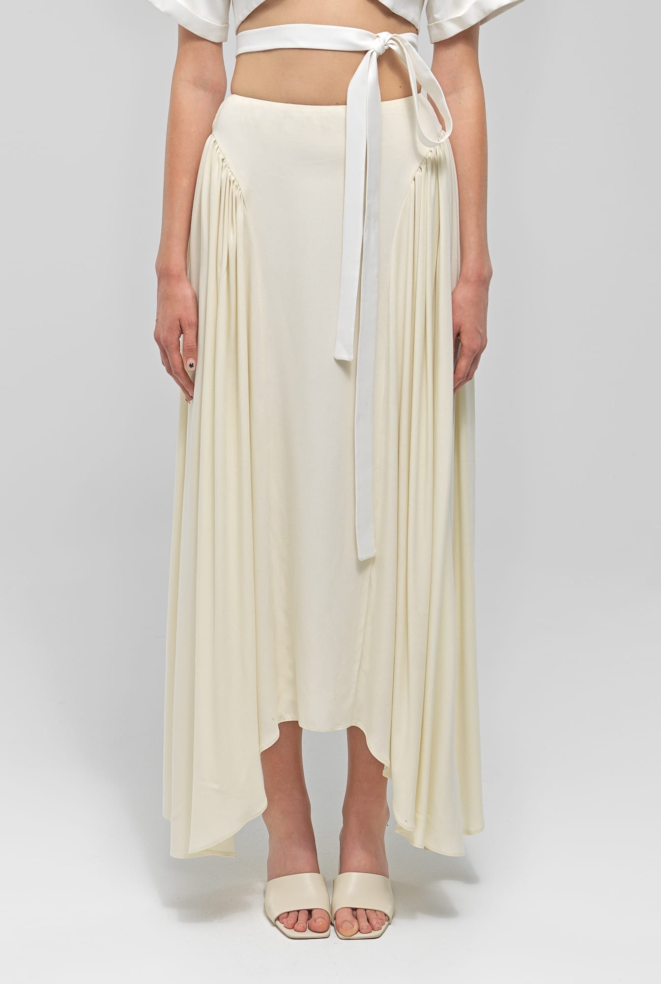 YSABELL Cream Pleated Midi Skirt made by MAET