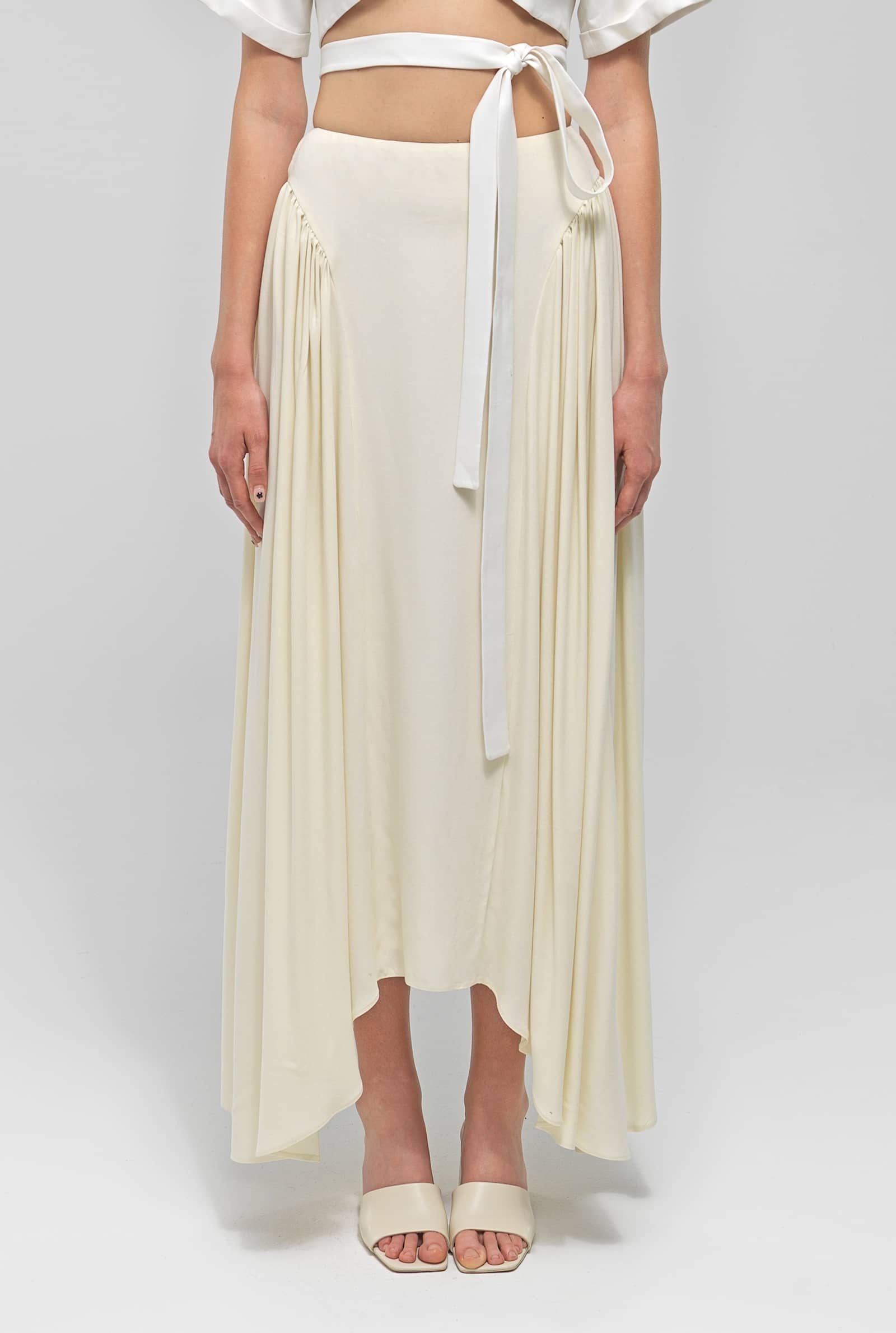 YSABELL Cream Pleated Midi Skirt made by MAET