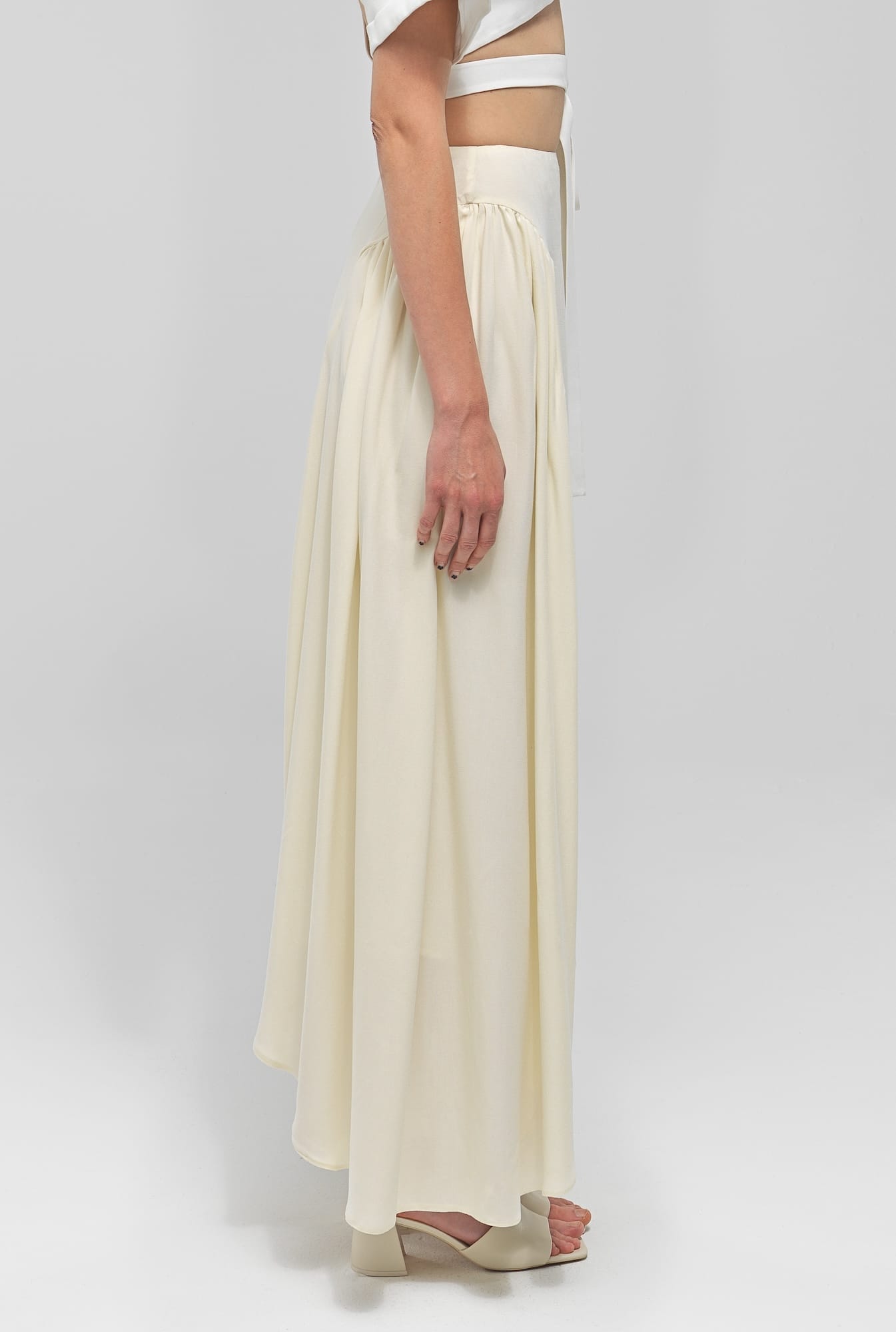 YSABELL Cream Pleated Midi Skirt made by MAET