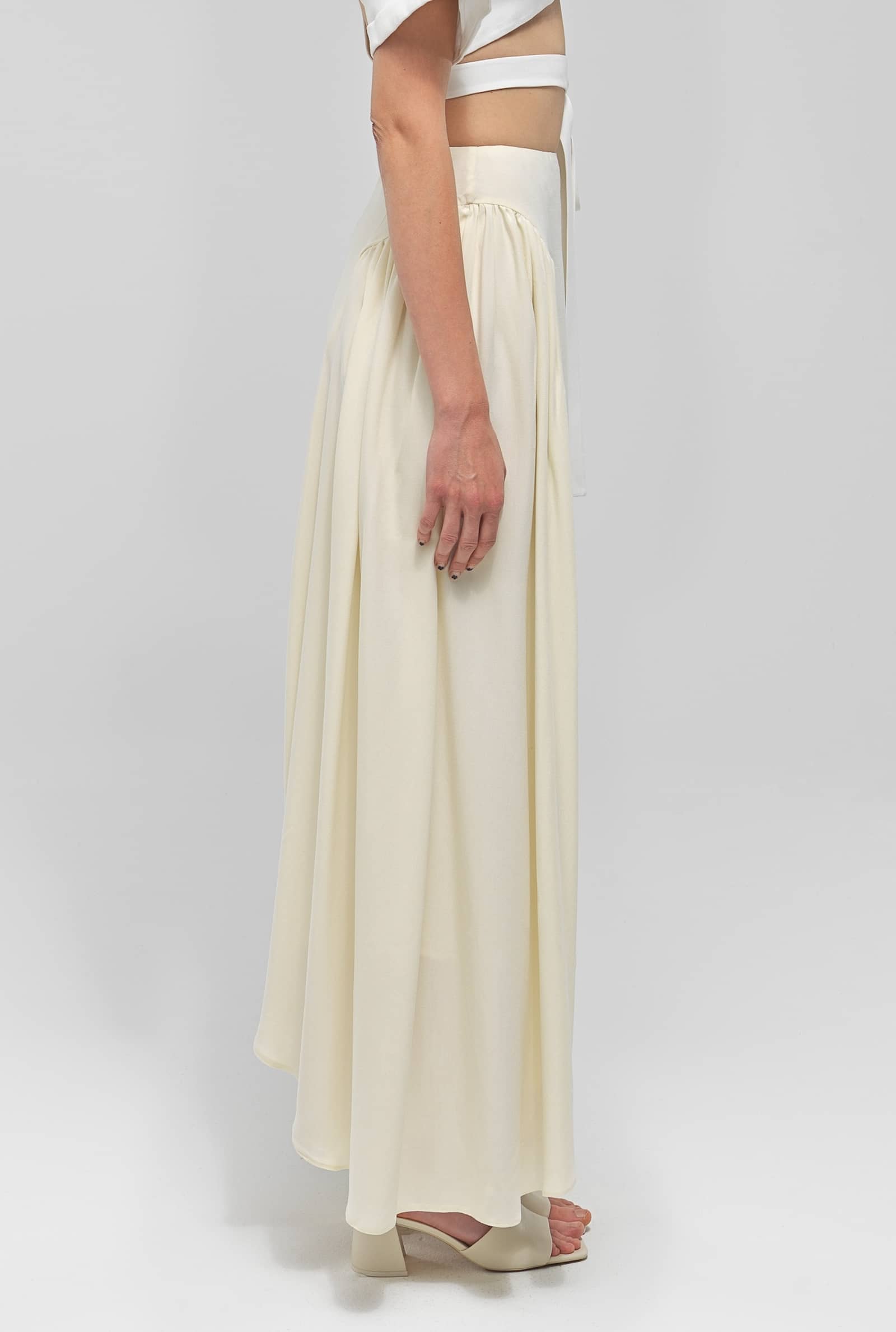 YSABELL Cream Pleated Midi Skirt made by MAET