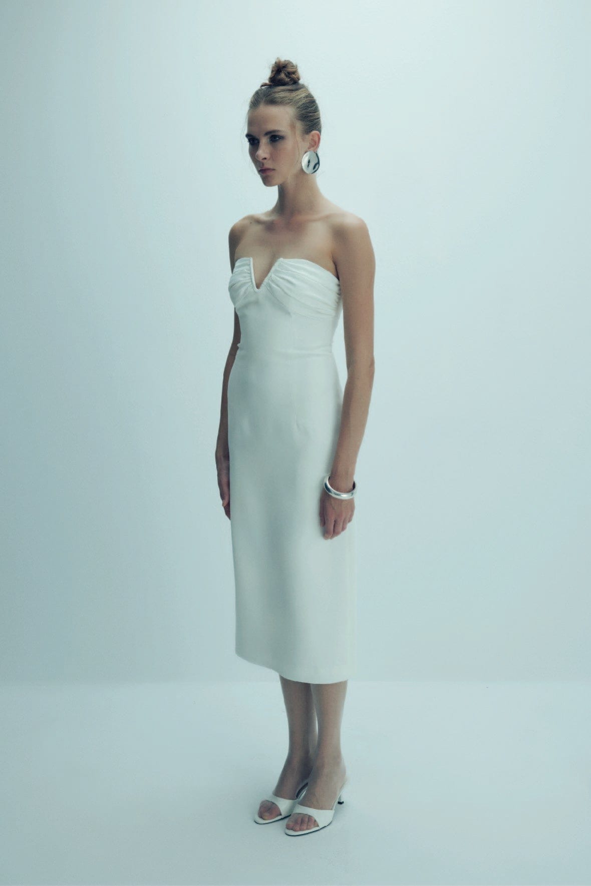 Miora Crepe Midi Dress in Vanilla Ice made by Nazli Ceren