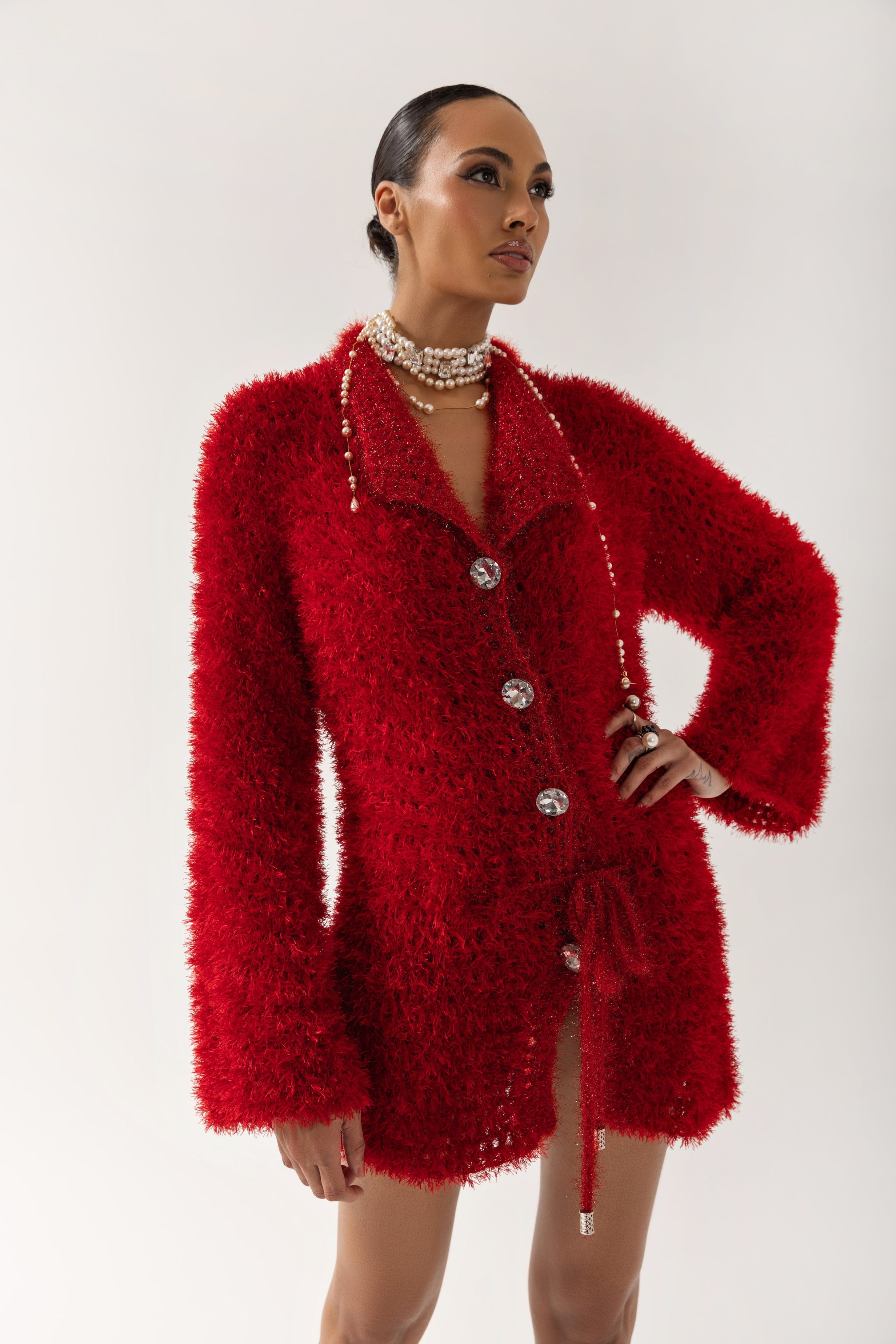 Red Monroe Handmade Knit Cardigan-Dress made by ANDREEVA