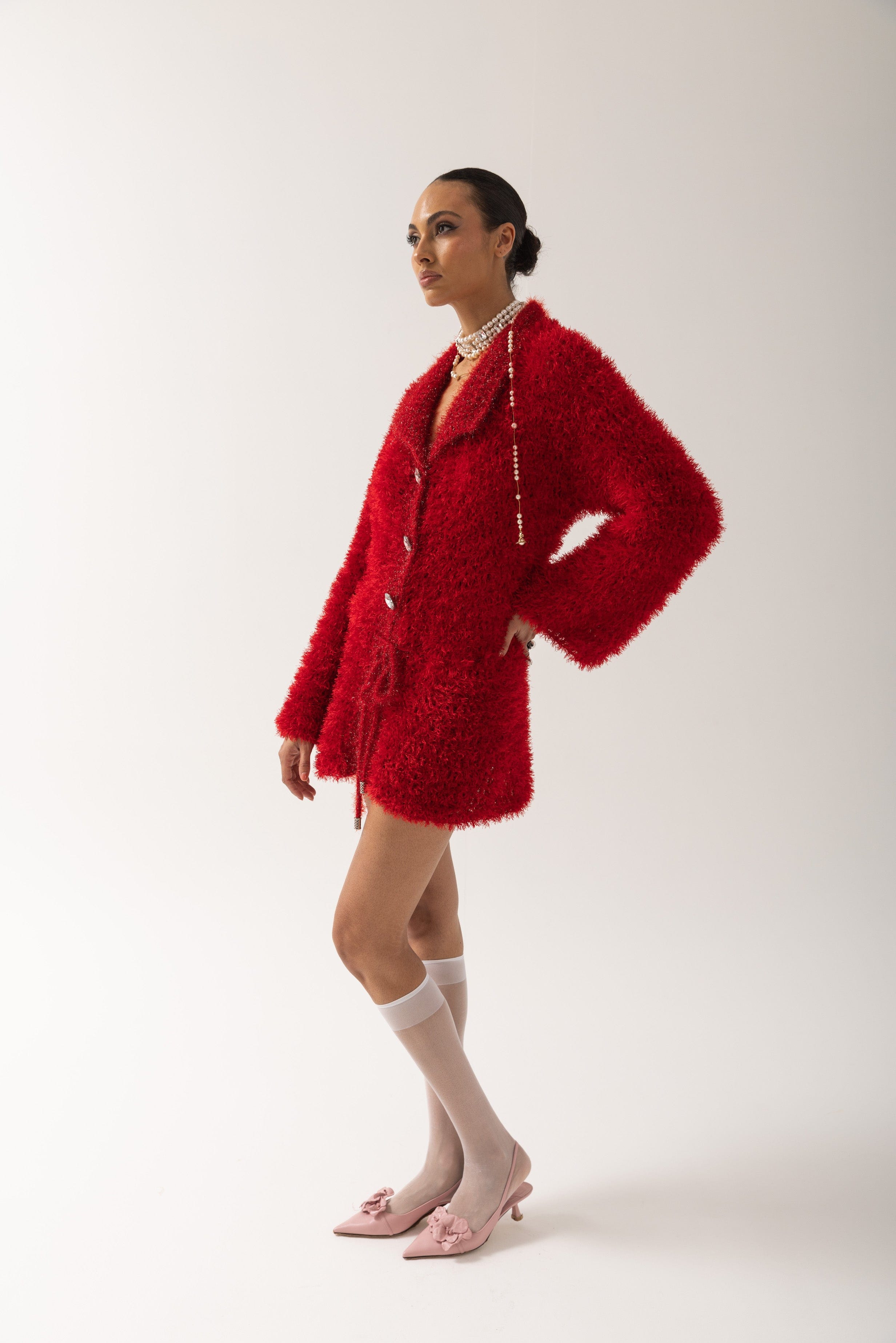 Red Monroe Handmade Knit Cardigan-Dress made by ANDREEVA