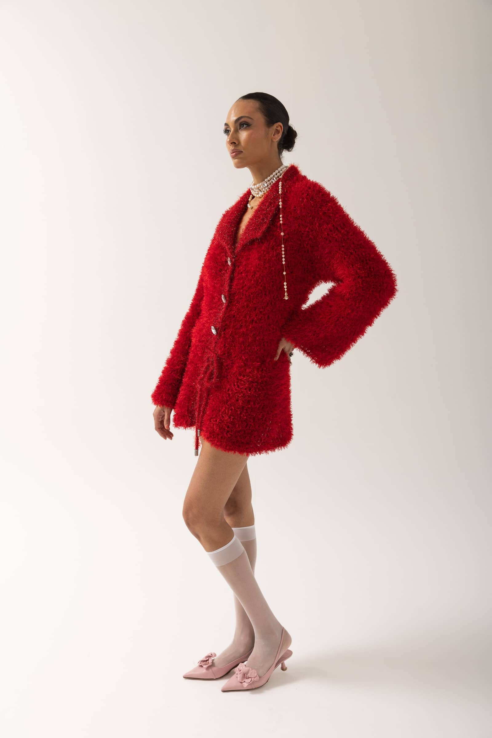 Red Monroe Handmade Knit Cardigan-Dress made by ANDREEVA