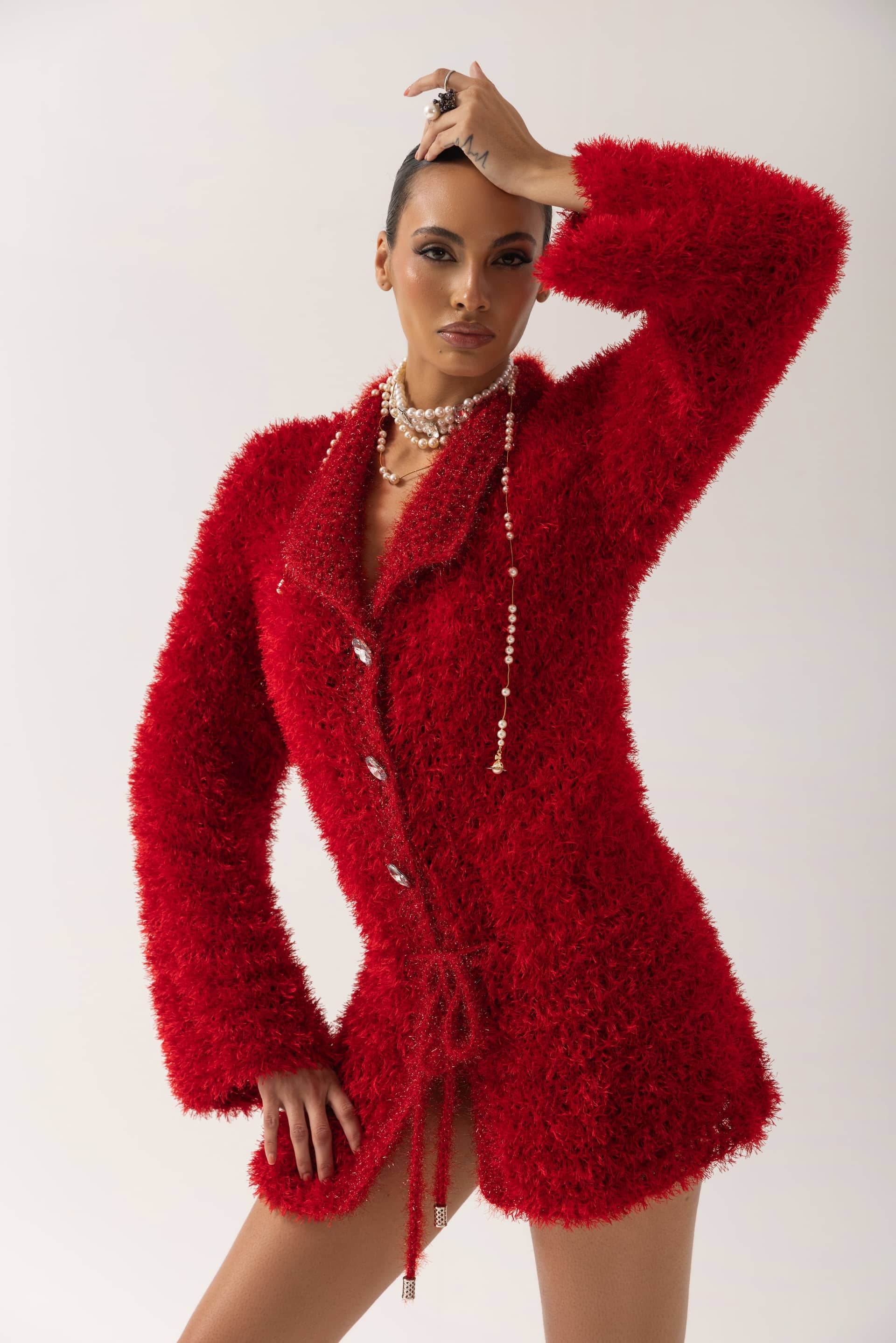 Red Monroe Handmade Knit Cardigan-Dress made by ANDREEVA