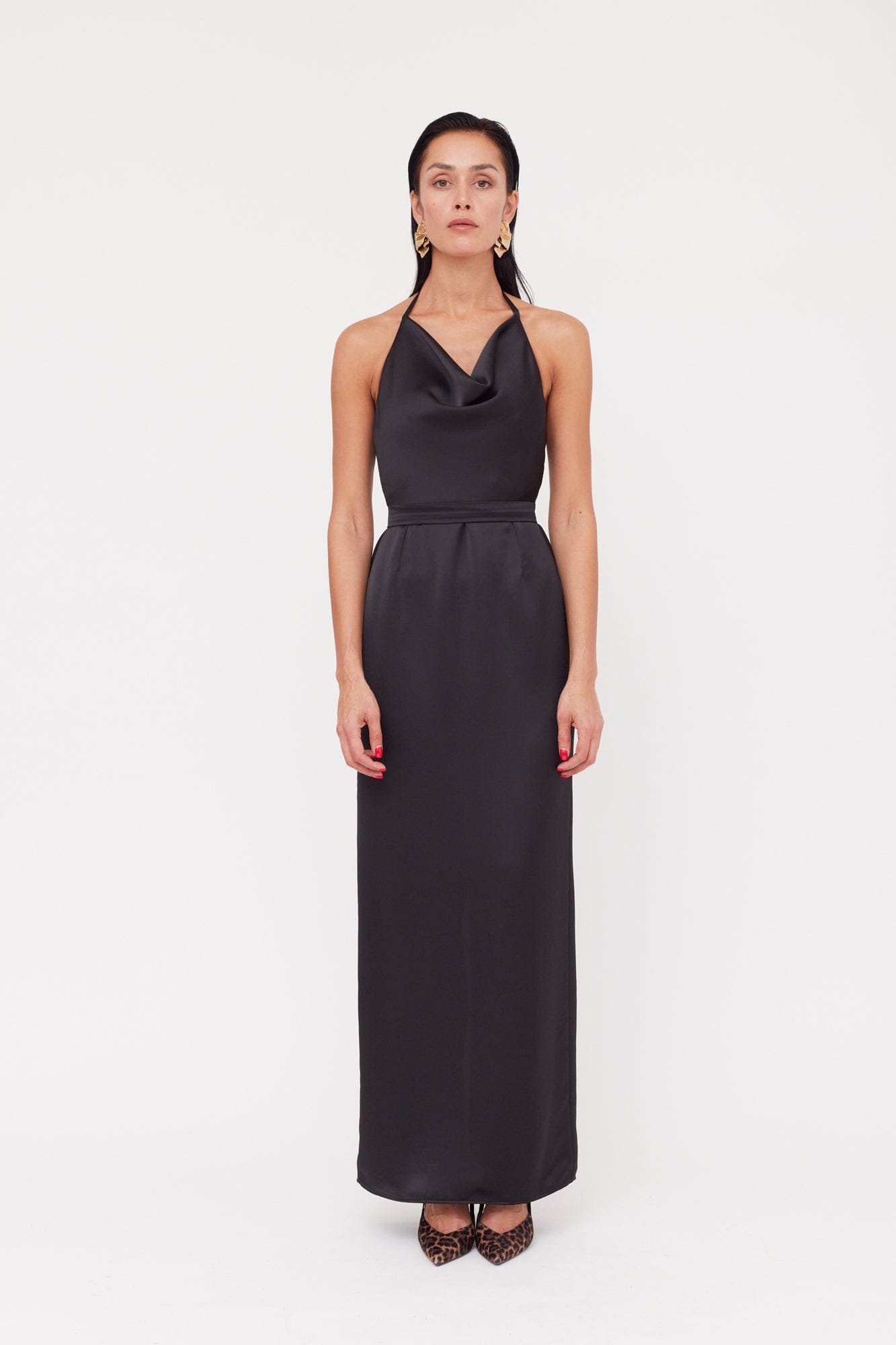 KALEA Black Satin Long Cowl Neck Dress made by UNDRESS
