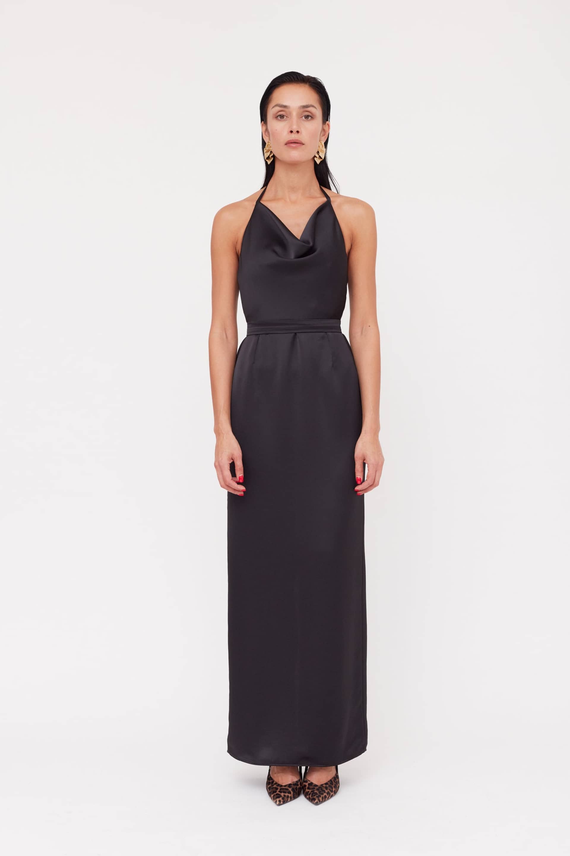 KALEA Black Satin Long Cowl Neck Dress made by UNDRESS