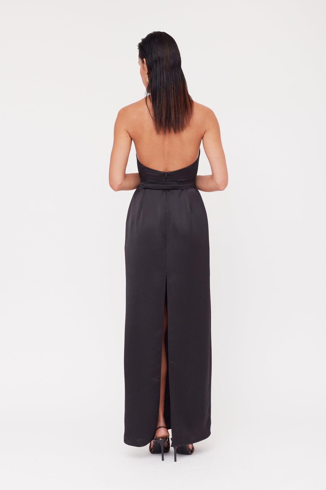 KALEA Black Satin Long Cowl Neck Dress made by UNDRESS