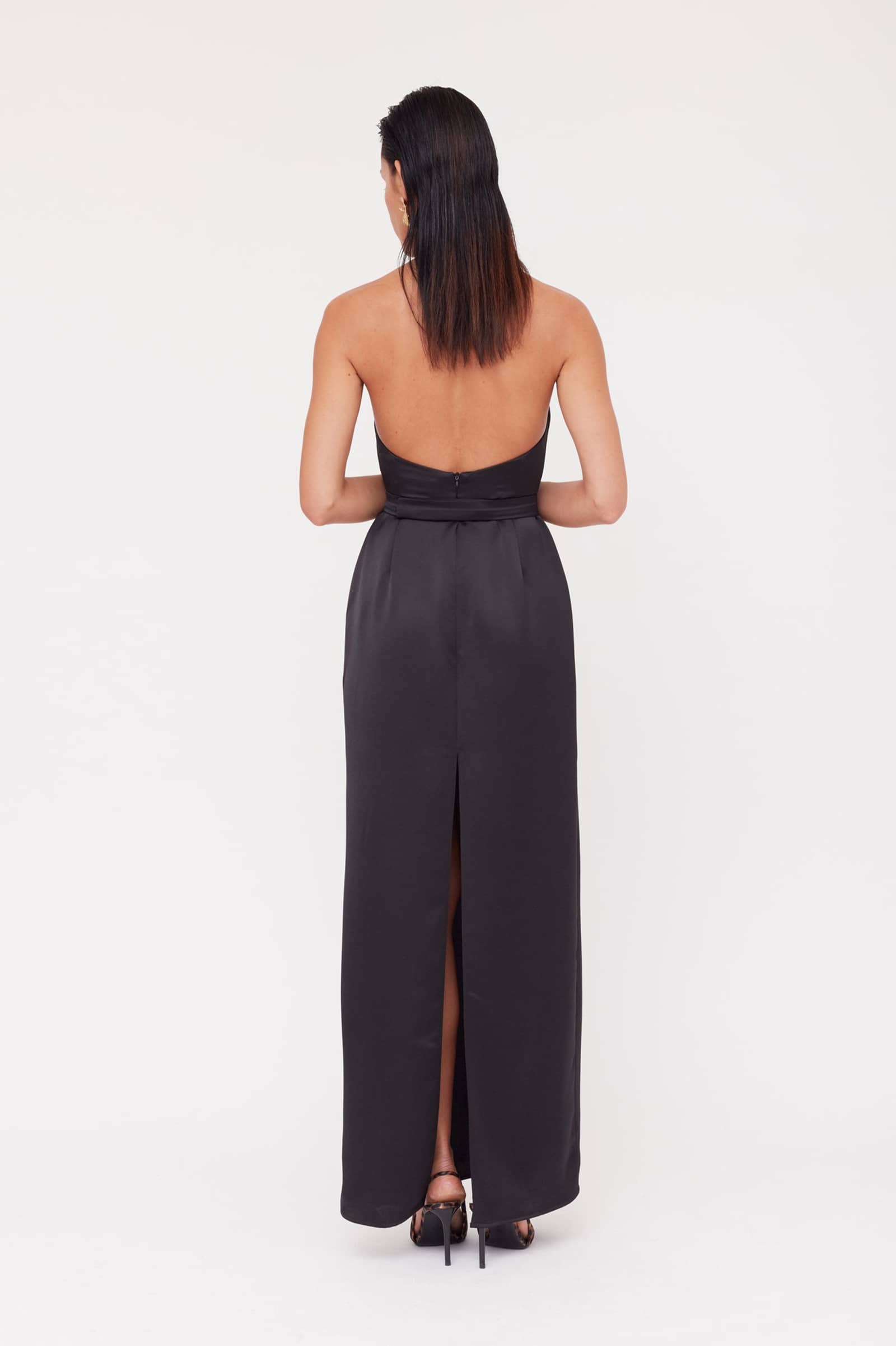 KALEA Black Satin Long Cowl Neck Dress made by UNDRESS