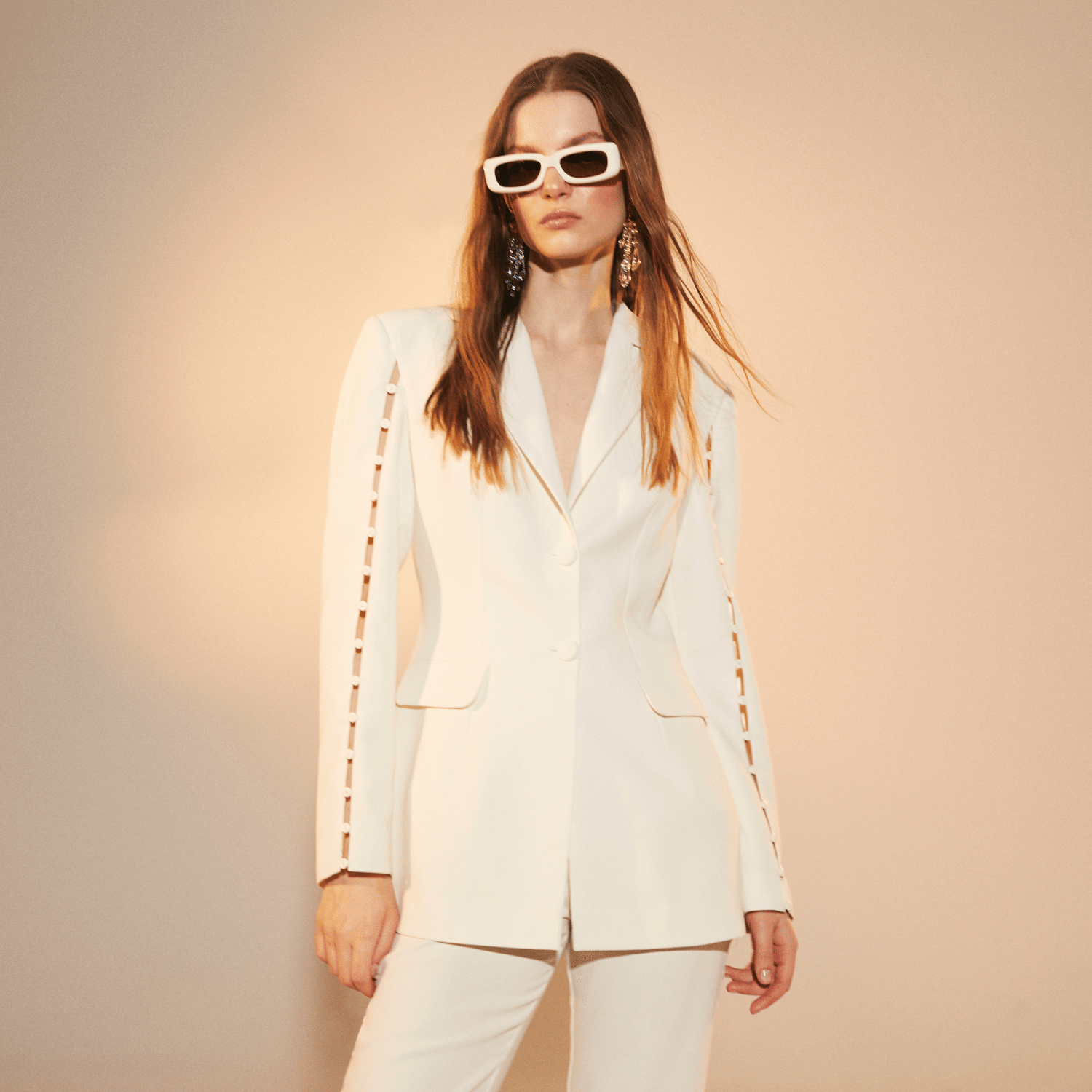 Marylebone Crepe Blazer in Vanilla Ice in White made by Nazli Ceren