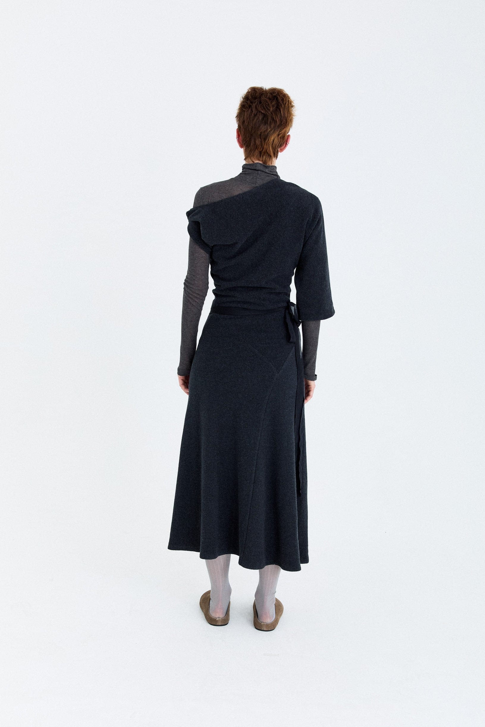 FLEECE ASYMMETRICAL STRUCTURED KNITTED WOOL DRESS made by YIBRI