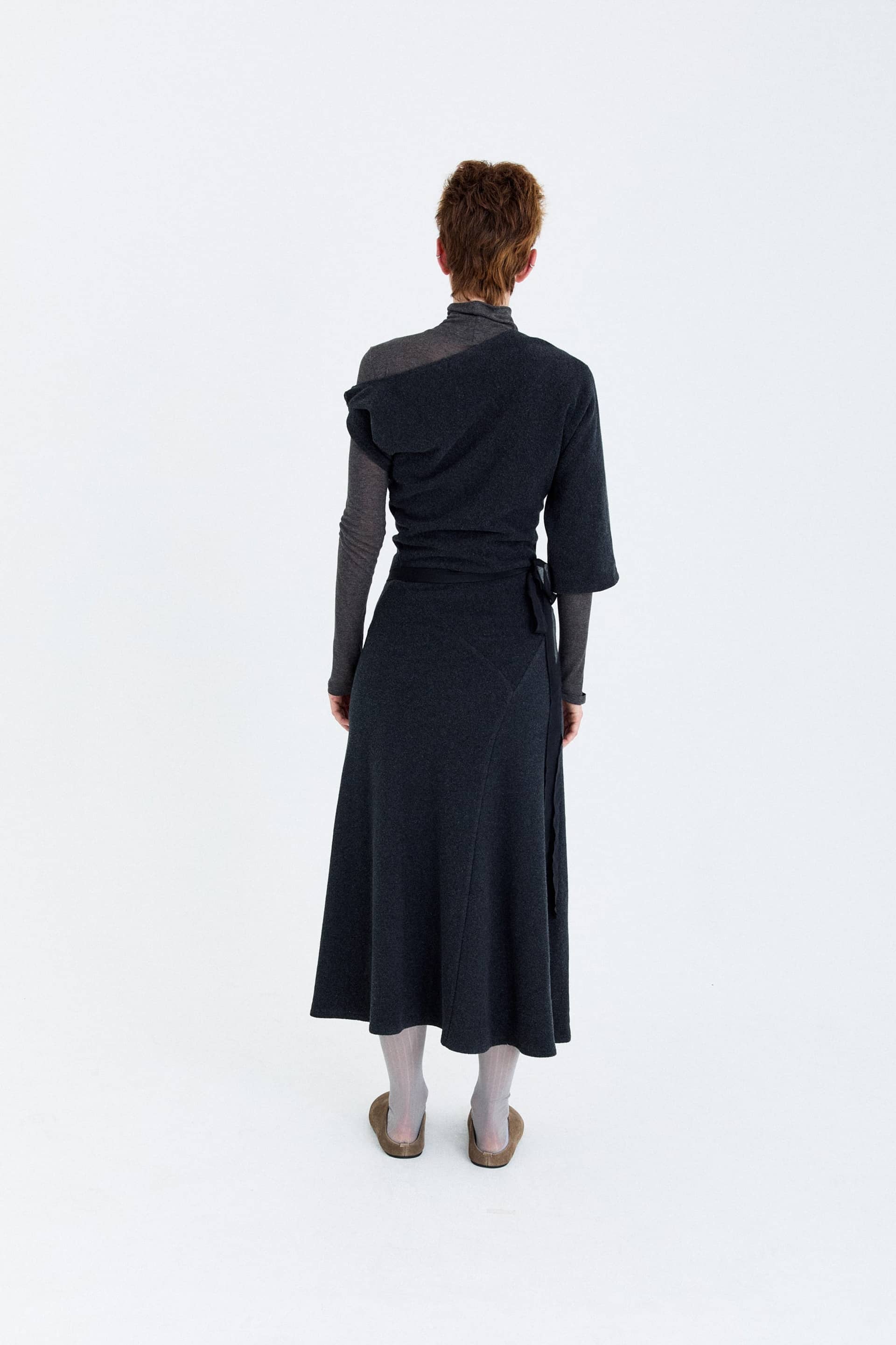 FLEECE ASYMMETRICAL STRUCTURED KNITTED WOOL DRESS made by YIBRI