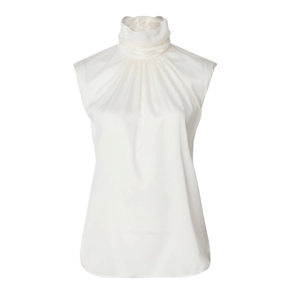 Draped Silk Turtleneck Blouse Ivory made by Vesna W