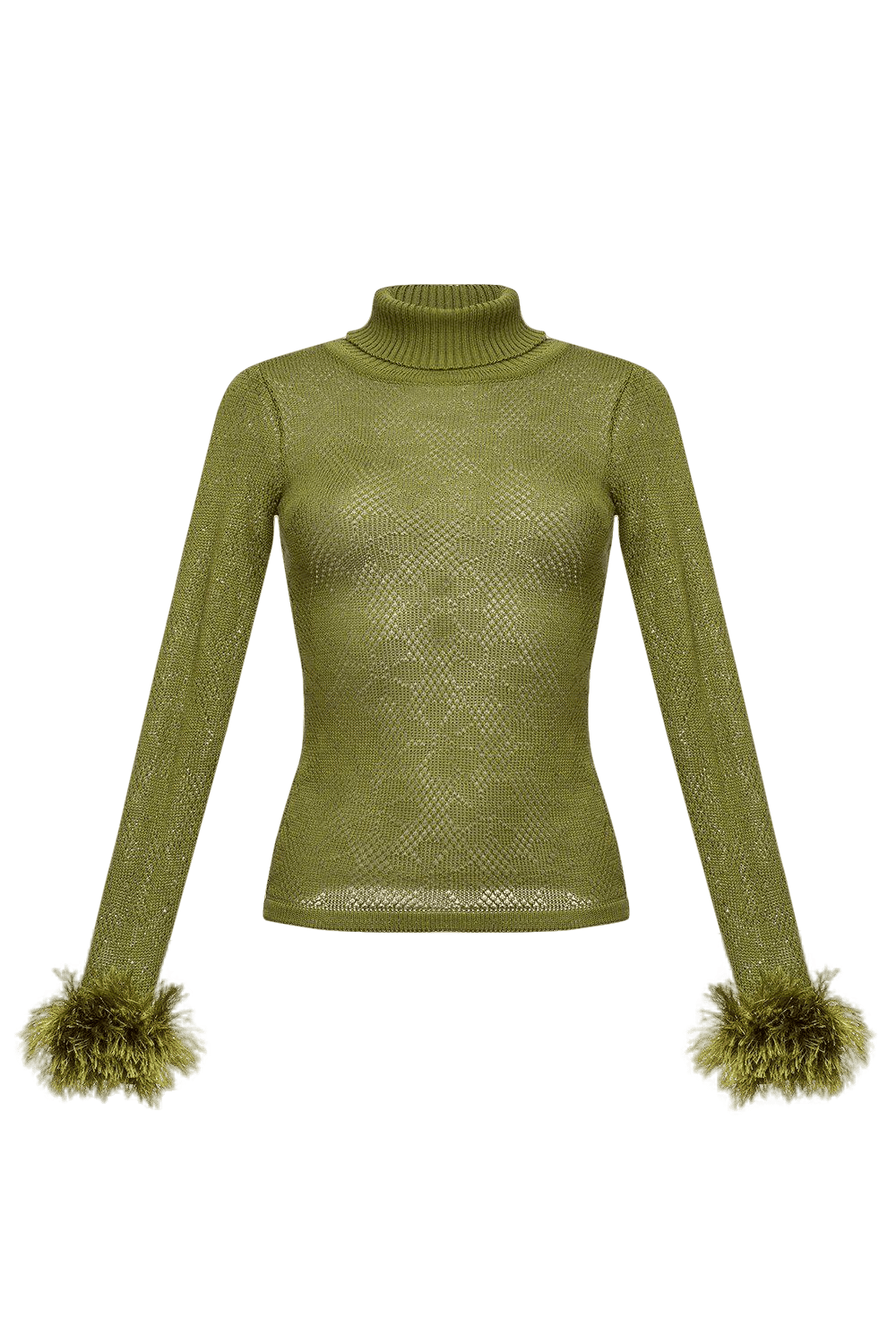 Green knit turtleneck with handmade knit details made by ANDREEVA